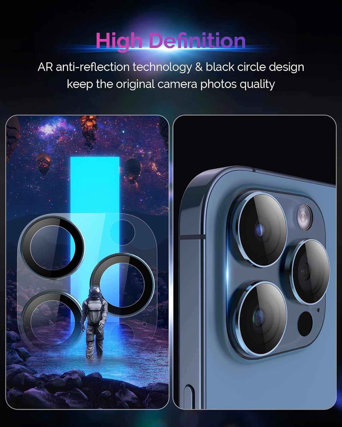 Protector de lente de cámara de diseño para iPhone 15 ProiPhone 15 Pro Max, cobertura completa, disparo nocturno HD, vidrio templado 9H, cubierta de