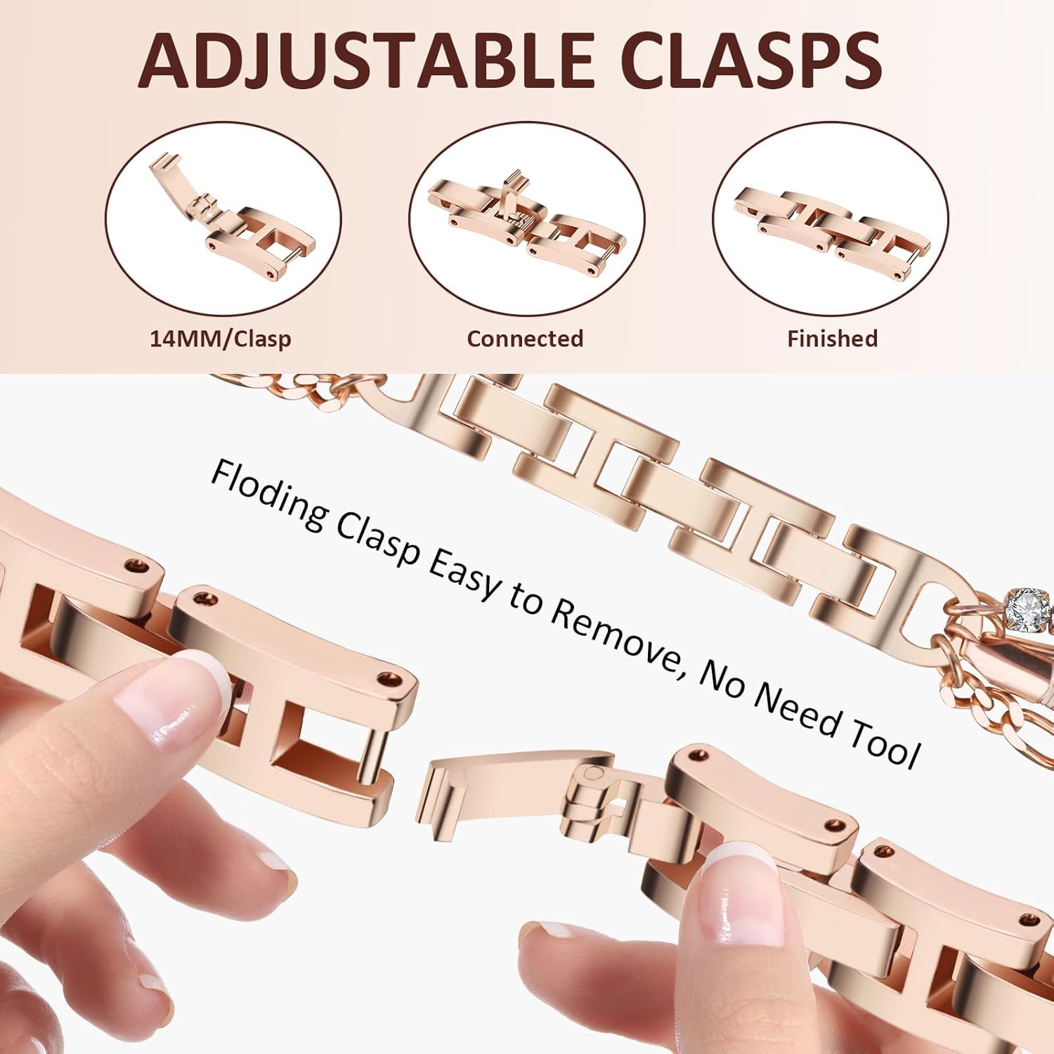 CAGOS Pulsera de cadena compatible con Apple Watch Band de 1.49, 1.57, 1.61, 1.65, 1.73 y 1.77 pulgadas, correa delgada de acero inoxidable de metal