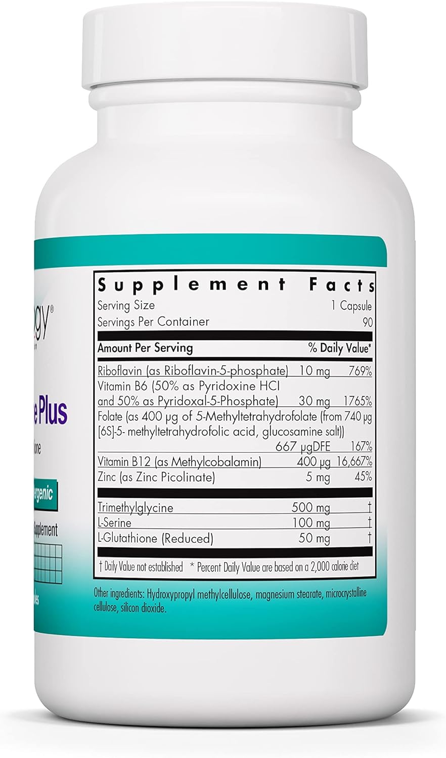 Nutricology Suplemento Homocisteine Plus – con glutatión de setria, complejo de vitamina B, trimetilglicina, cápsulas vegetarianas – 90 unidades