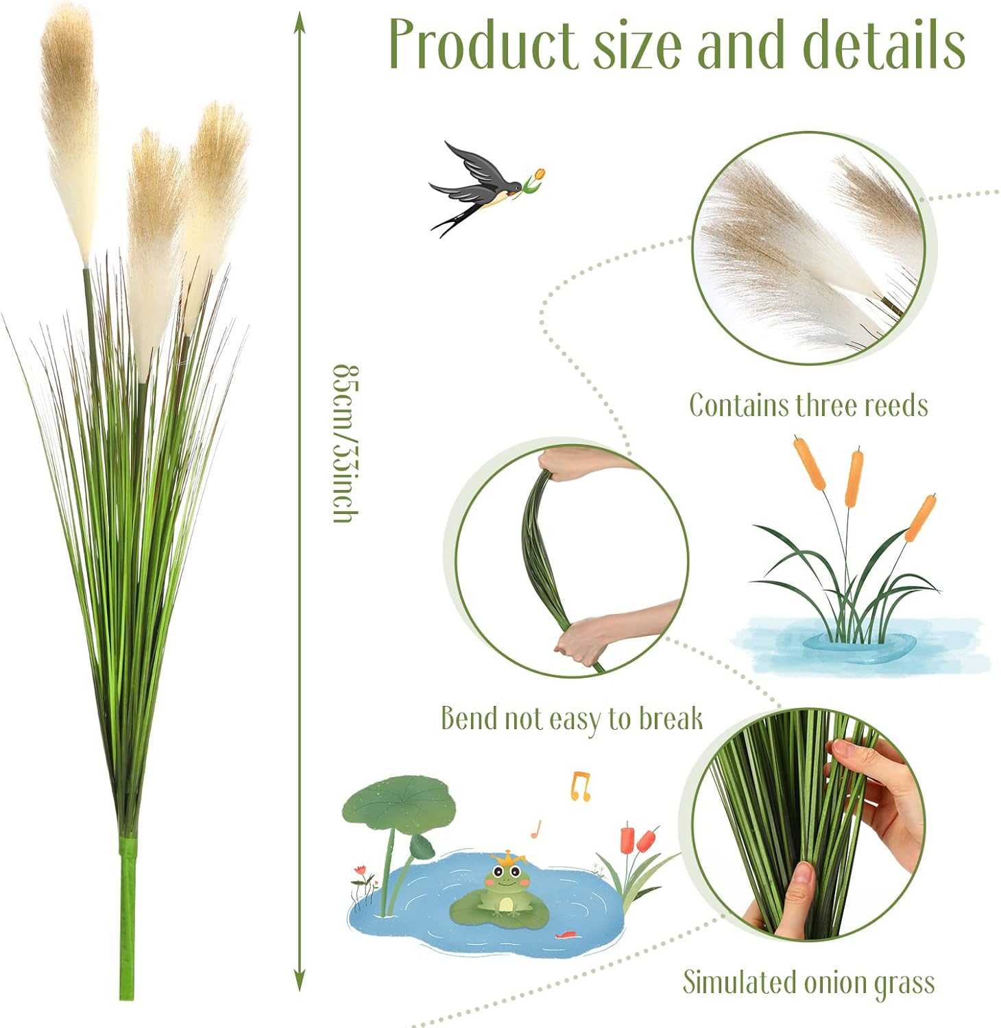 Paquete de 10 plantas artificiales de 27 pulgadas de alto, hierba de cebolla, césped falso, tallos de vegetación sintética, arbustos artificiales