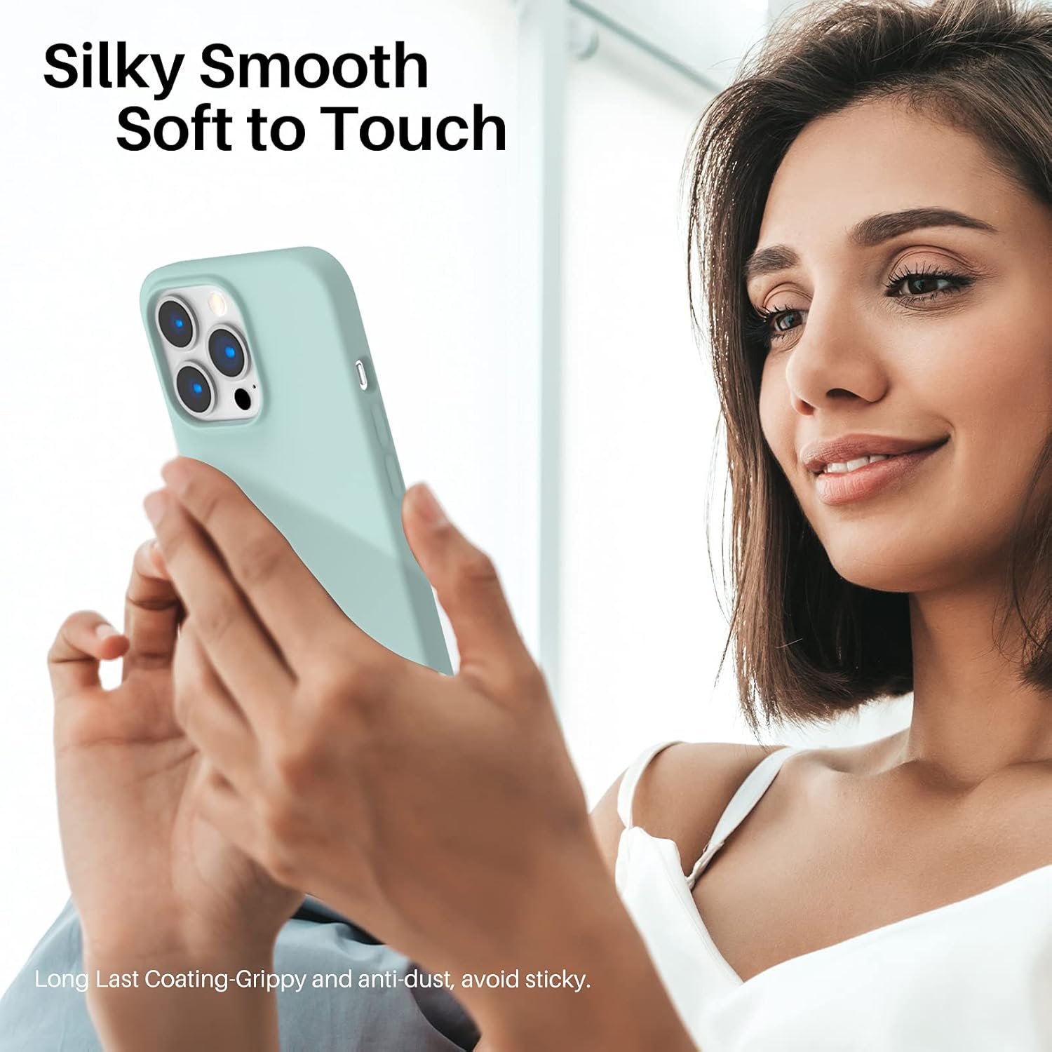 ORNARTO Funda compatible con iPhone 13 Pro 6.1, silicona líquida delgada de 3 capas cubierta completa de goma de gel suave de 6.1 pulgadas, verde