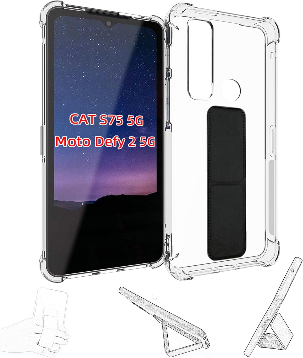 Funda compatible con Moto Defy 2 5G para CAT S75 soporte plegable adhesivo protección a prueba de golpes transparente