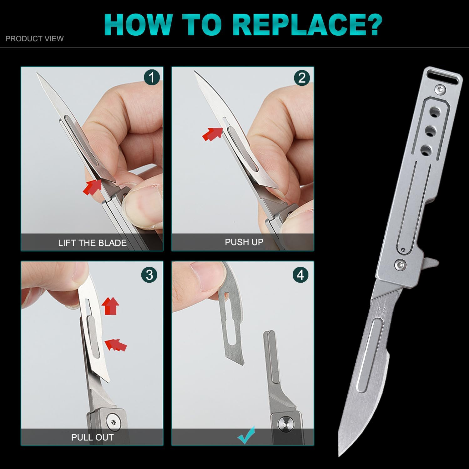 Cuchillo de bisturí plegable, cuchillo de bolsillo para hombres, cuchillo de llavero pequeño, cuchillos delgados con 10 cuchillas reemplazables #24,