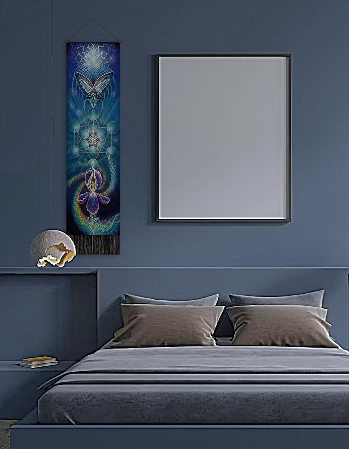 Leedpart Tapiz bohemio largo de tela para colgar en la pared, tapiz vertical de luna y sol, decoración con borlas para dormitorio, sala de estar,