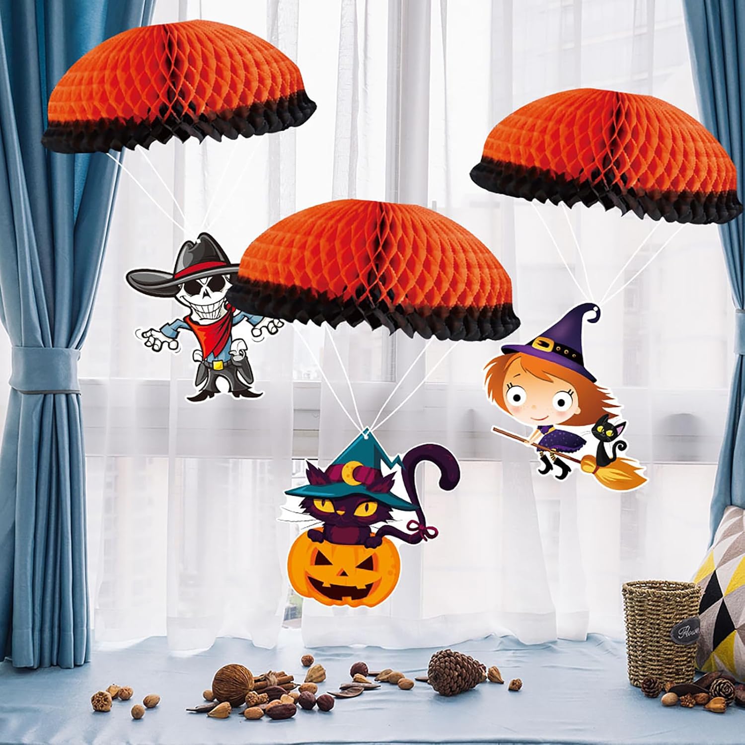 Adornos colgantes de Halloween para exteriores, adornos colgantes grandes de Halloween para árbol, 3 adornos de bola de panal de abeja de Halloween,