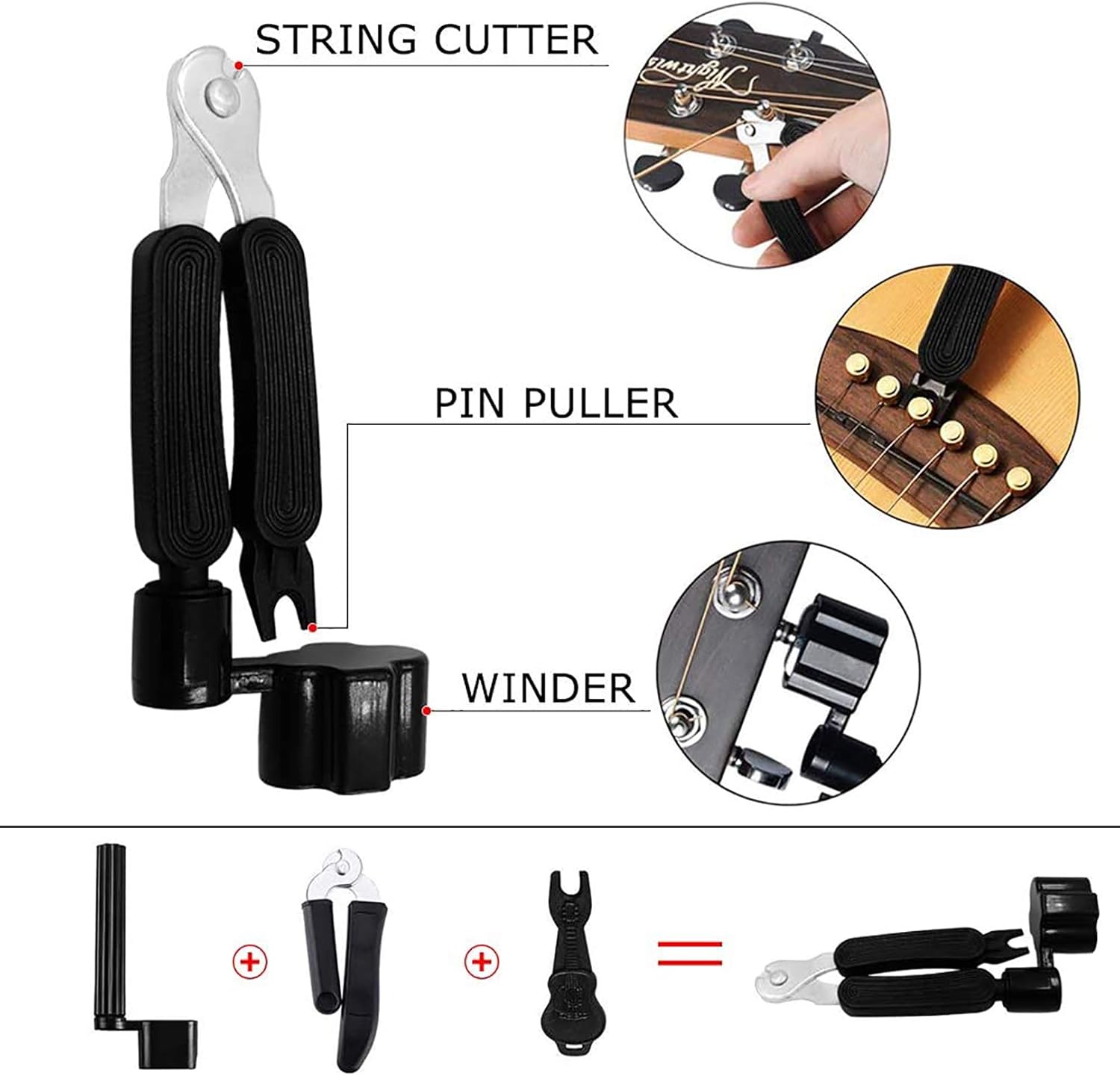 Kit de accesorios de guitarra de 65 piezas, incluyendo cuerdas de guitarra, púas, cejilla, púas de dedo del pulgar, enrollador de cuerda, pasadores
