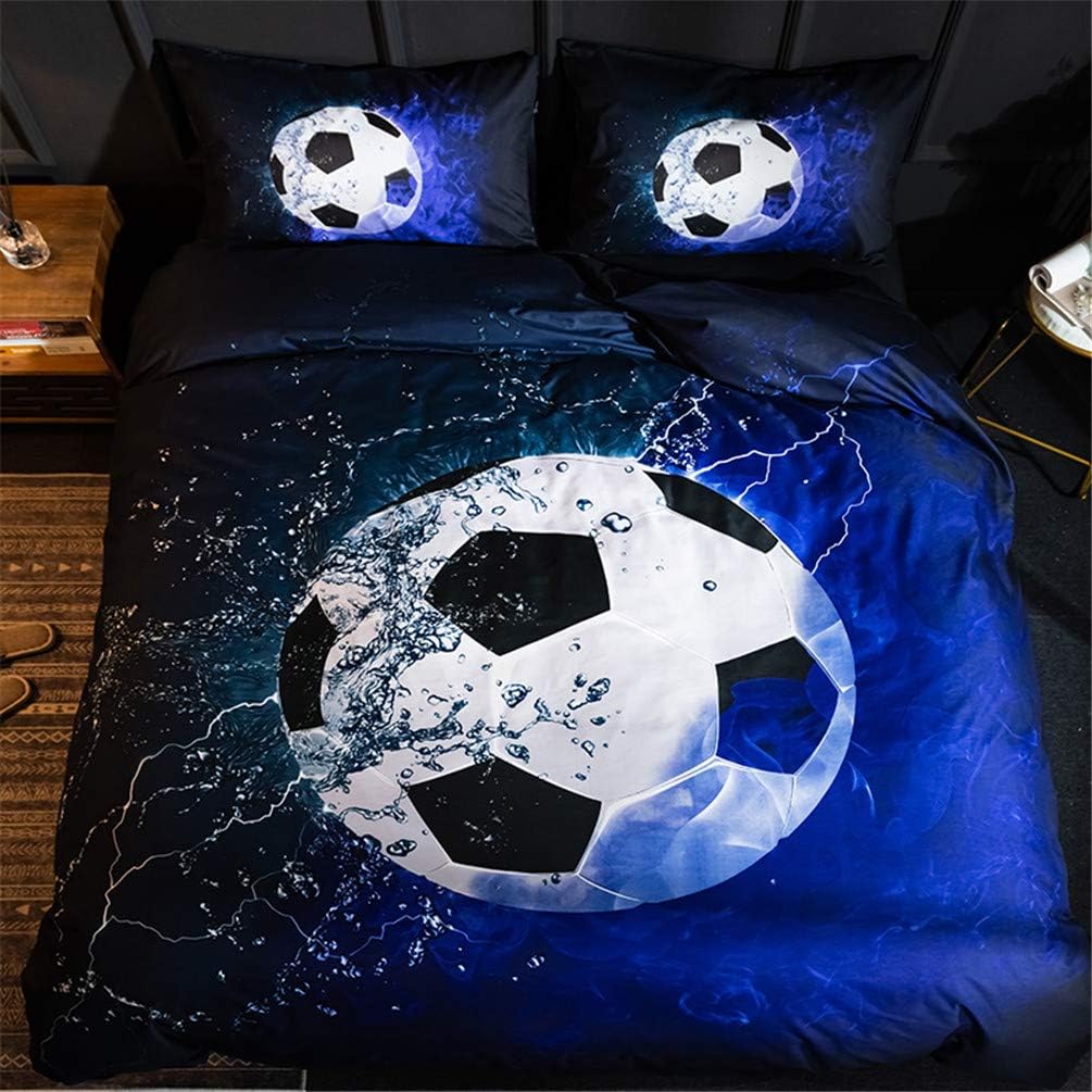 MOZEO Juego de funda de edredón de fútbol 3D de 3 piezas (1 funda de edredón + 2 fundas de almohada) para adolescentes y niños deportivos de