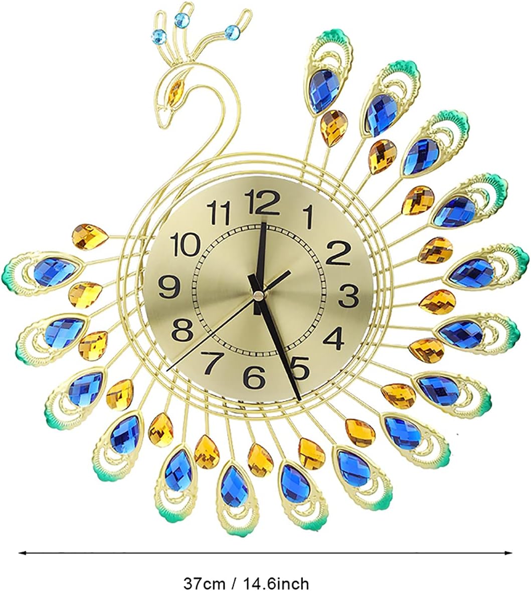 Reloj de pared de pavo real, reloj de pared sin tictac, reloj de pared con forma de pavo real, moderno reloj de hierro 3D, reloj de pared de 14.6 x