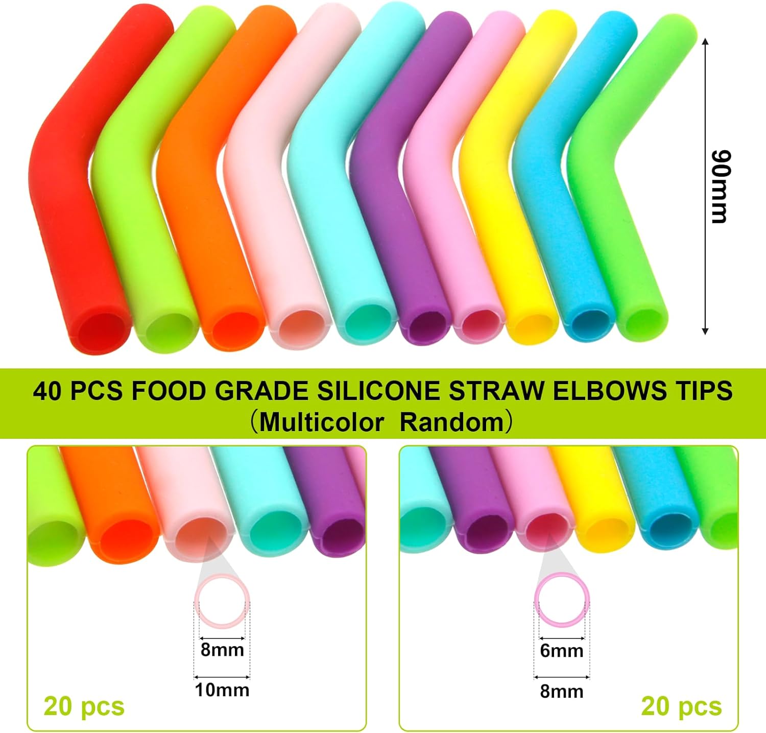 40 puntas de codos de silicona de grado alimenticio, boquillas de acero inoxidable suaves y reutilizables para popotes de acero inoxidable de 13