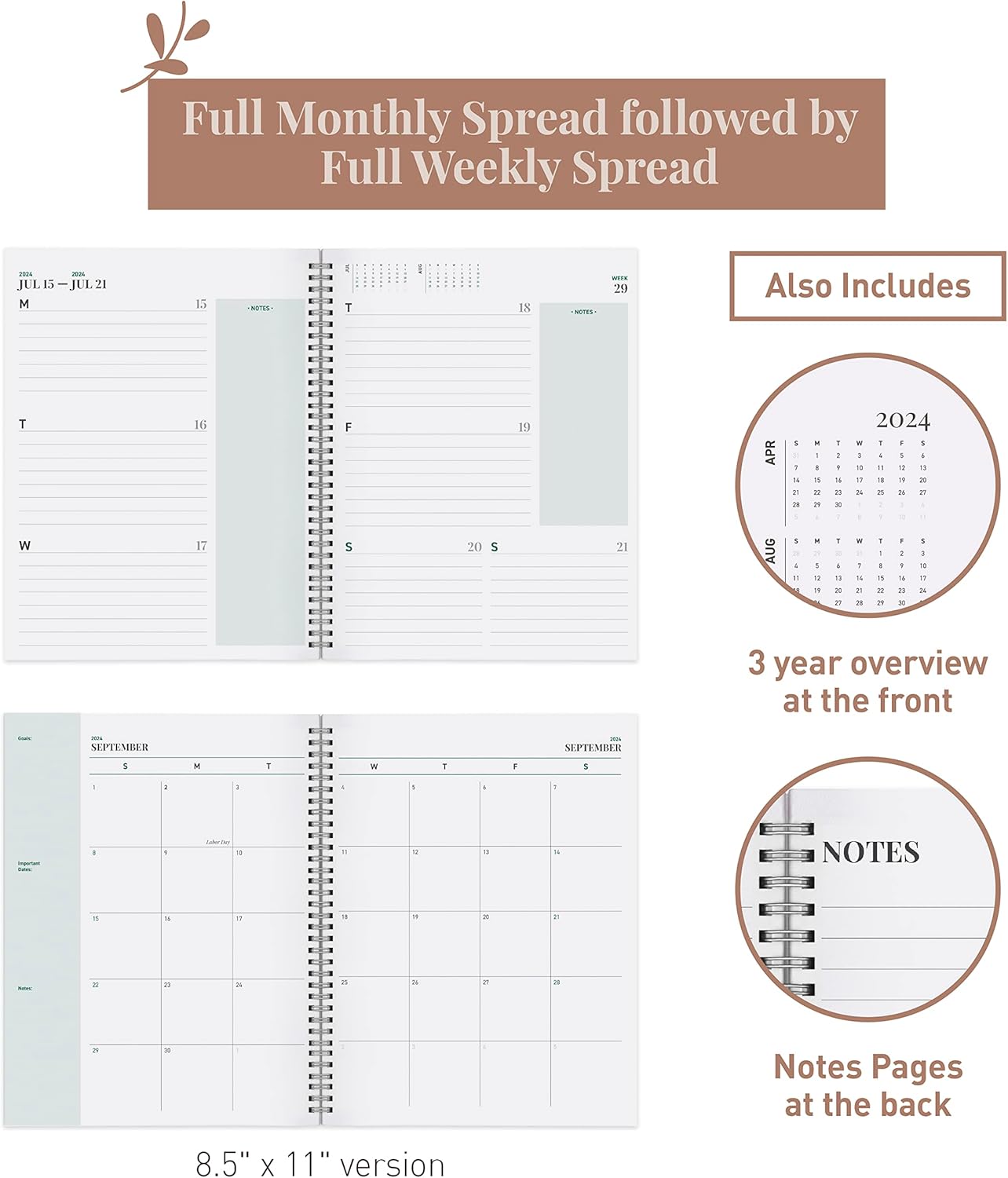 Rileys Planner 2023-2024 – Agenda semanal académica de 18 meses, agenda semanal y mensual geográfica, cubierta flexible, páginas de notas,