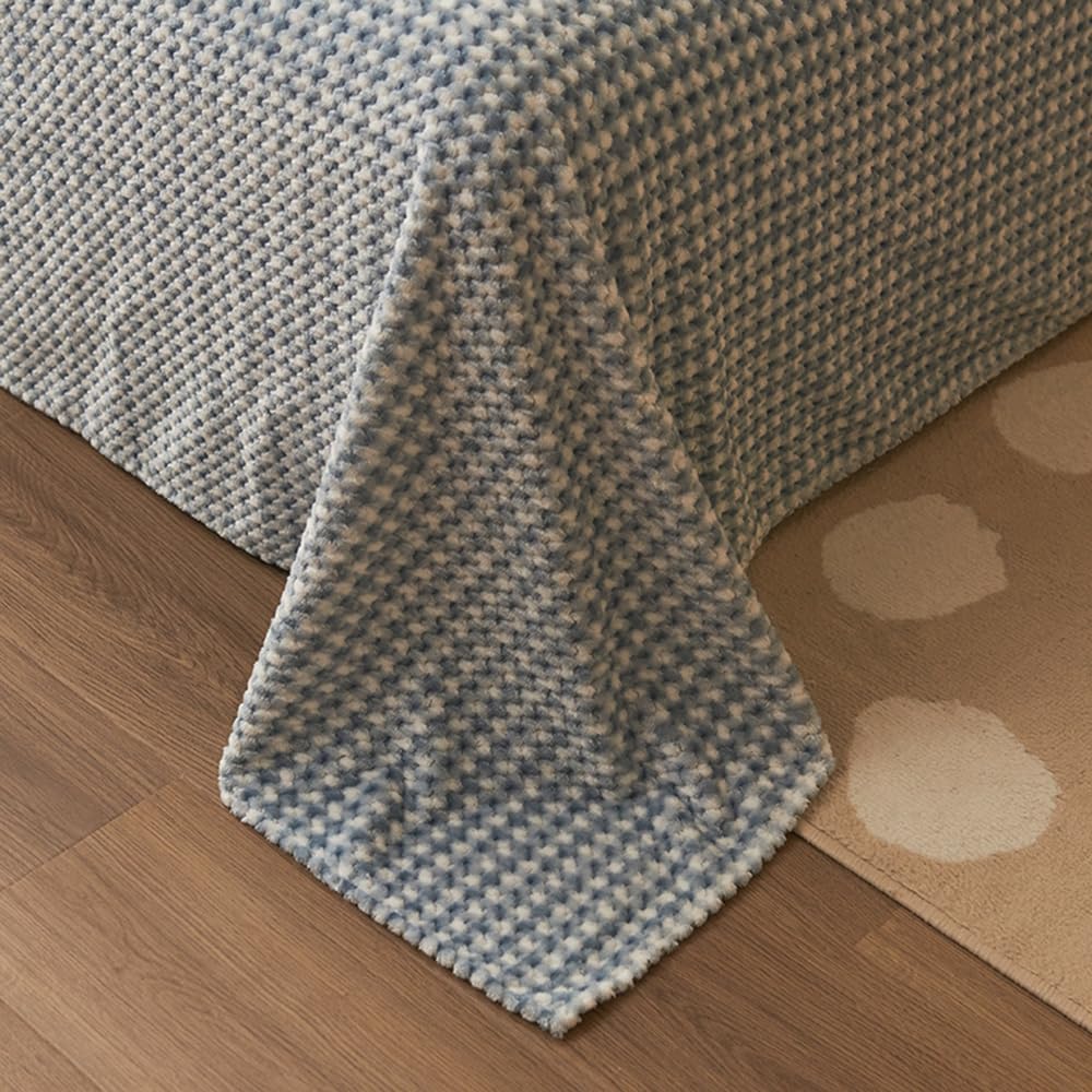 Mengersi Juego de sábanas de felpa de terciopelo, juego de sábanas simples con estampado de vellón a cuadros, acogedoras y cálidas (Queen, azul