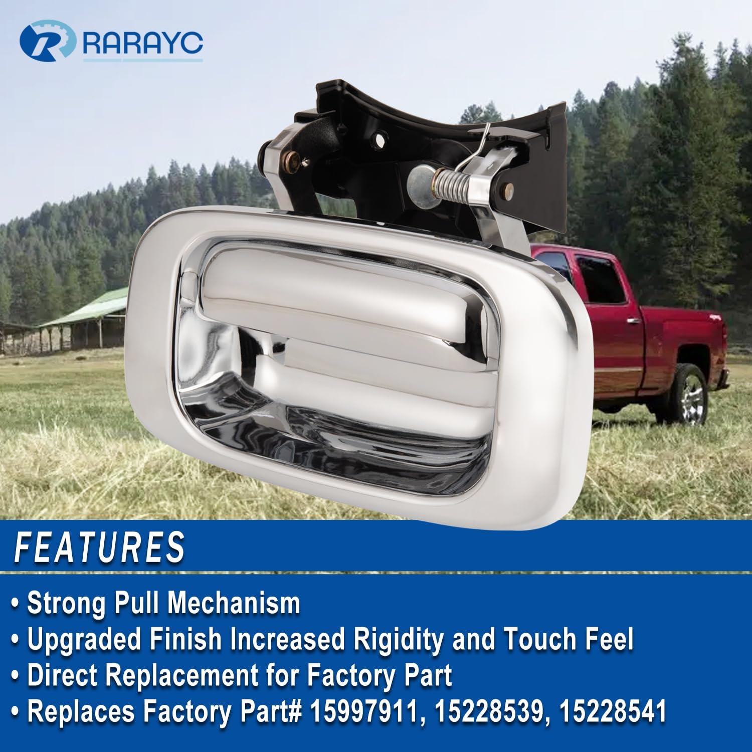 RARAYC Manija de puerta trasera y bisel cromados  Reemplazo para Chevy Silverado GMC Sierra 1500 2500 3500 1999-2007  Reemplaza# 15997911, 15228539,