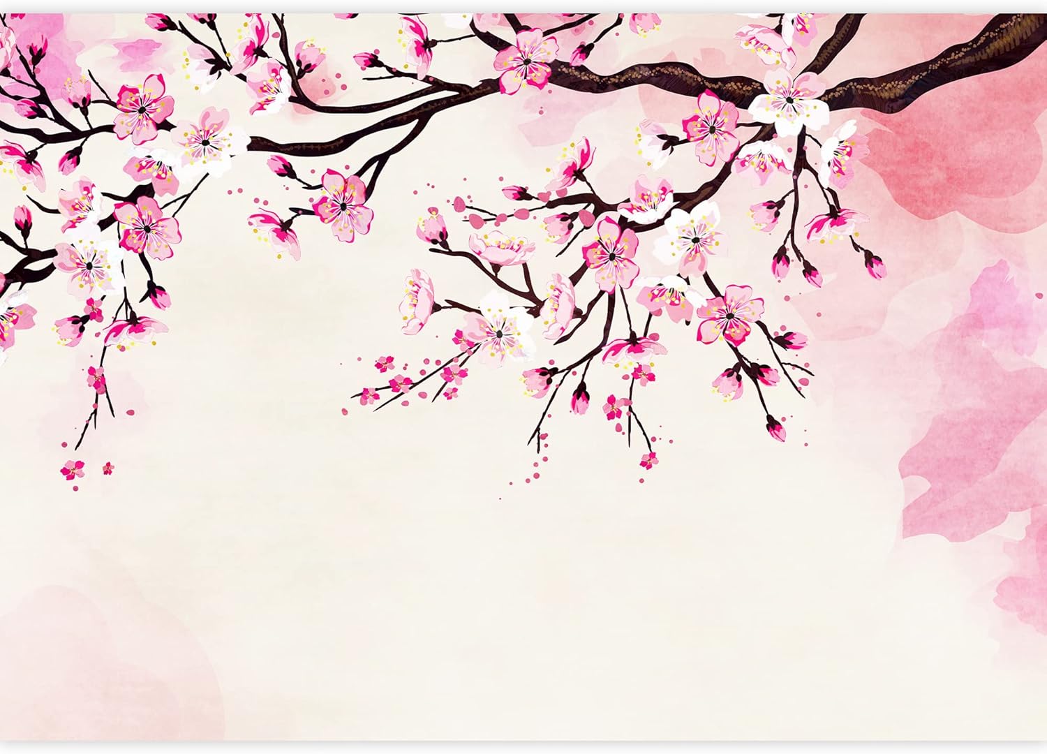 wall26 – Mural de pared grande – Flores de cerezo florecientes en la rama con fondo abstracto  Papel pintado de vinilo autoadheribledecoración para