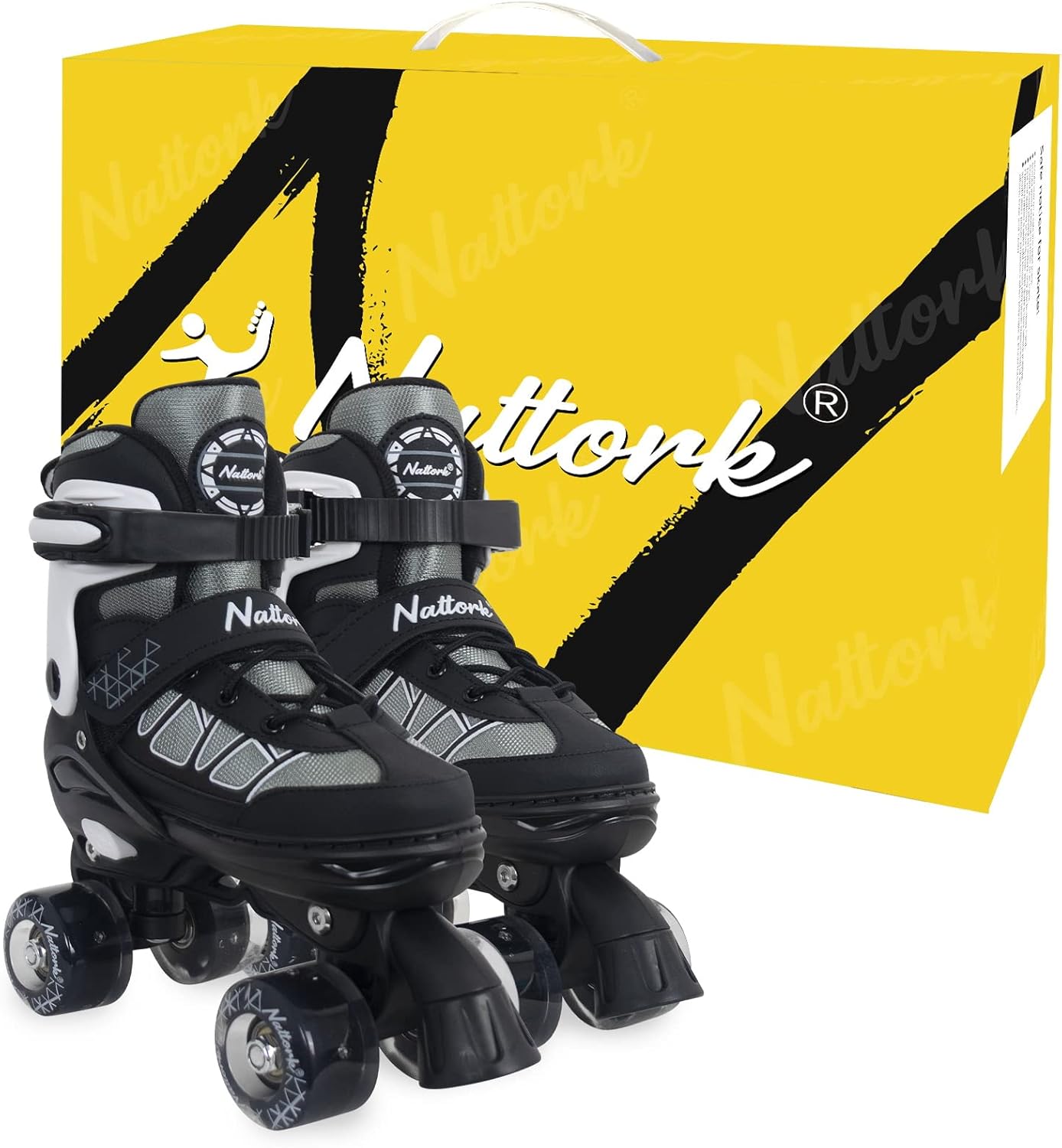 Nattork Patines de ruedas para niños y niñas, 4 tamaños ajustables con ruedas iluminadas para niños principiantes para interiores y exteriores