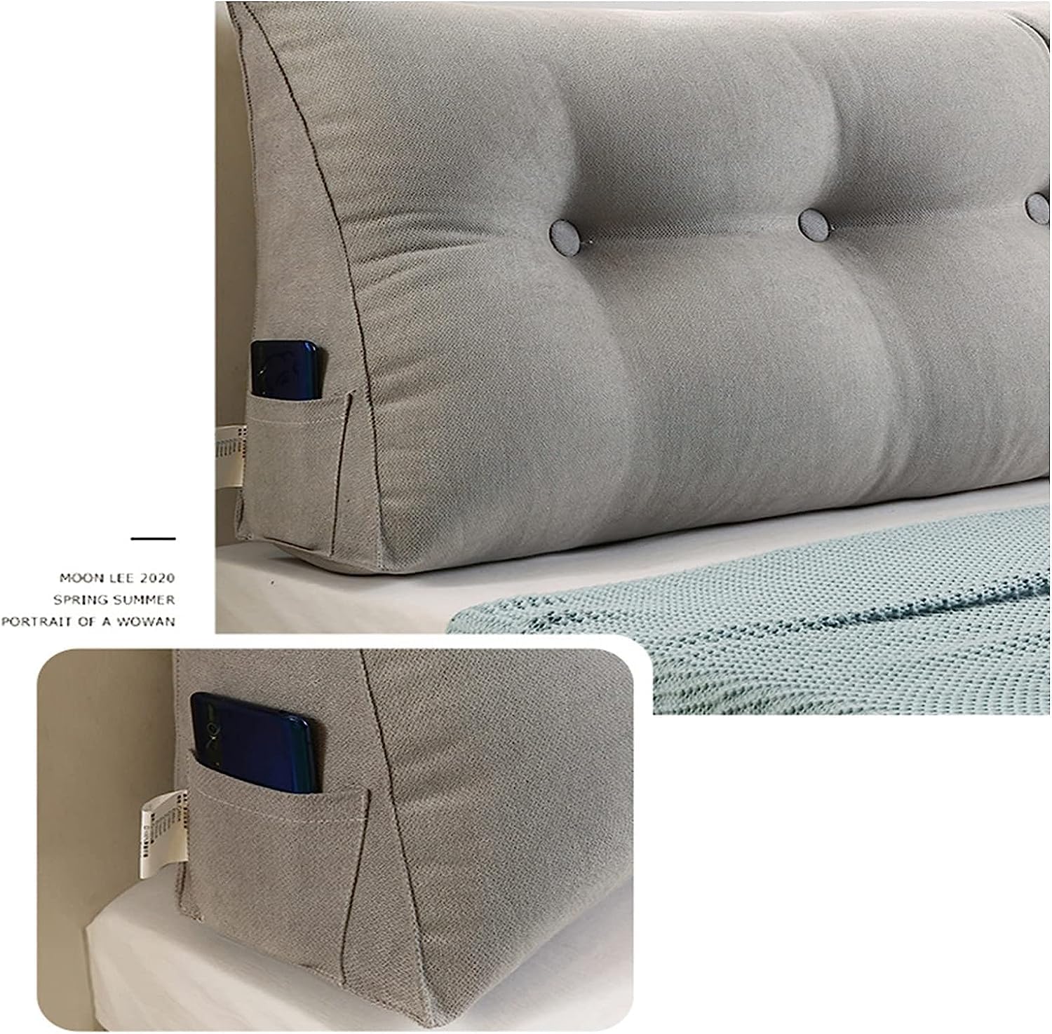Cojín de cama de lectura Queen  Almohada triangular de cuña para cabecero, soporte de posicionamiento trasero, relleno extra y funda extraíble para