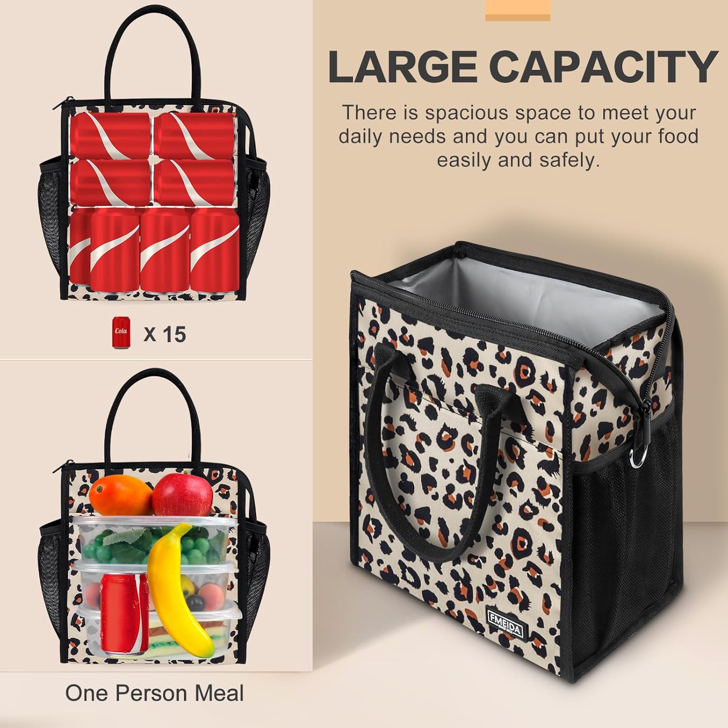 Fmeida Bolsa de almuerzo, bolsa de almuerzo aislada para mujeres adultas, contenedor grande para lonchera, reutilizable, a prueba de fugas, bolsa de