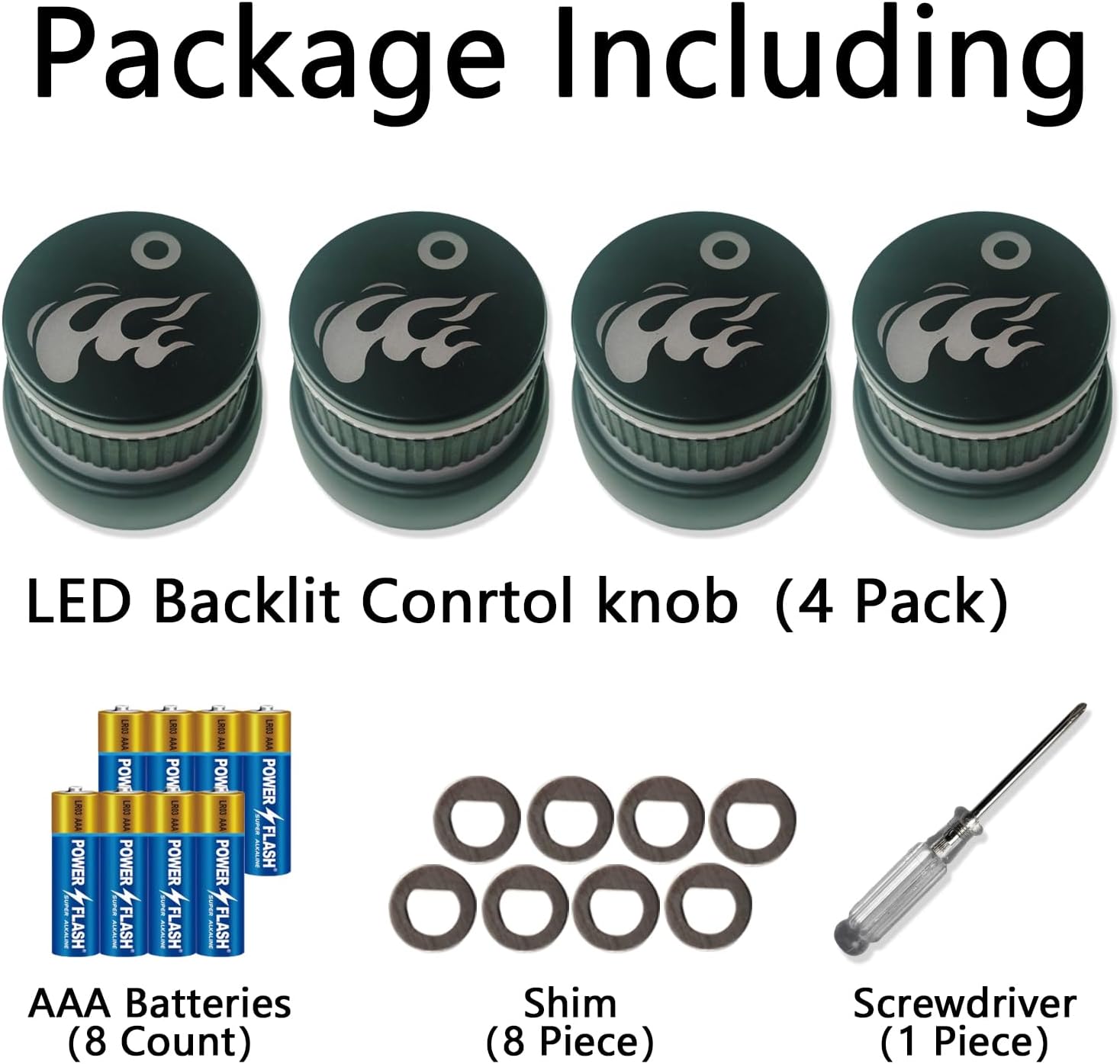 FIREACOKE Perillas de control LED para parrilla, paquete de 4 perillas de repuesto estilo llama para parrillas de gas, se adapta a vástago de