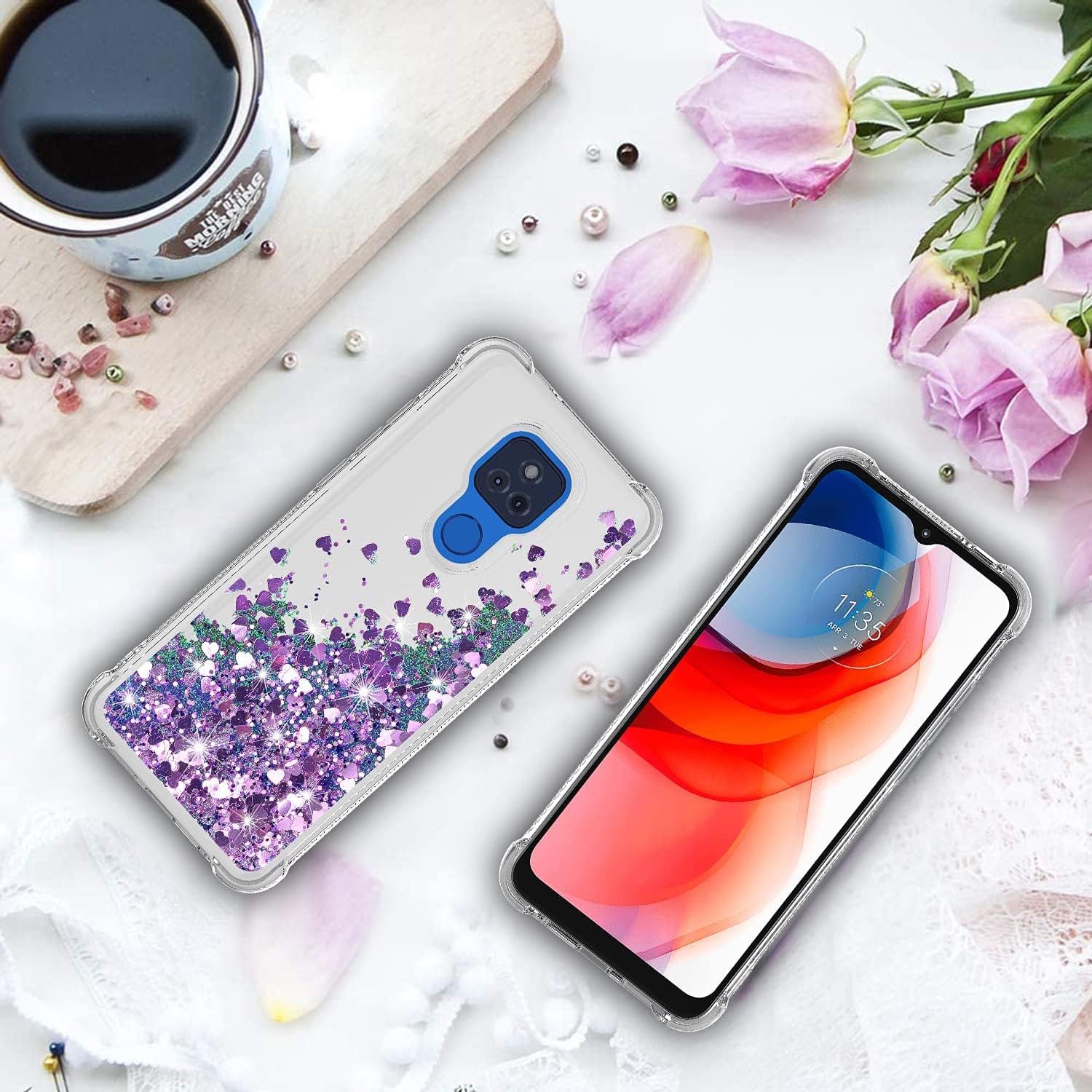 Funda compatible con Moto G Play, con protector de pantalla HD, a prueba de golpes, transparente, para niñas y mujeres, carcasa rígida de TPU para