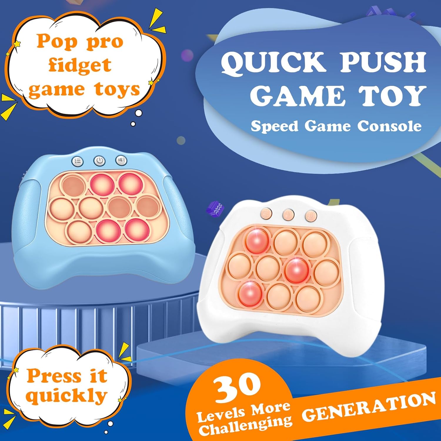 Fast Push Pop Pro Light Up Fidget Bubble Game Controller, Puzzle Pop Pro Game Fidget Juguetes para adultos Consola de juegos antiestrés Antiansiedad