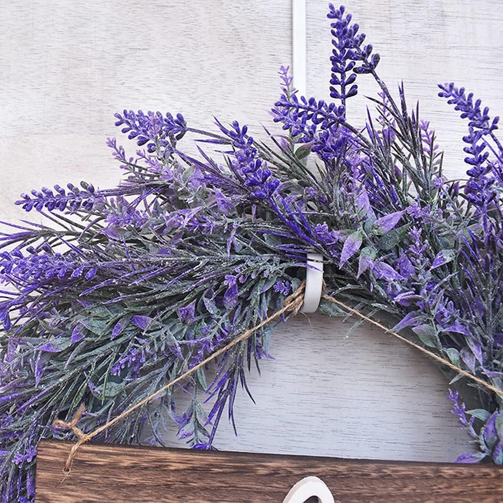 Corona de lavanda con letrero de bienvenida para puerta delantera, corona floral, guirnalda de bienvenida para decoración de bodas y fiestas