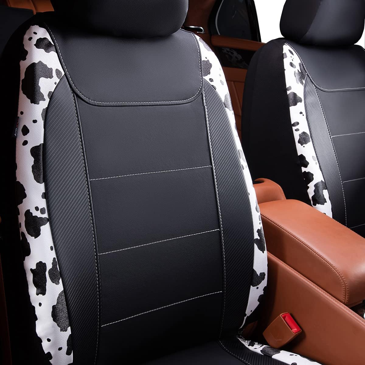 Flying Banner Fundas de asiento de coche protege frente de fibra de carbono de cuero sintético a prueba de agua negro vaca