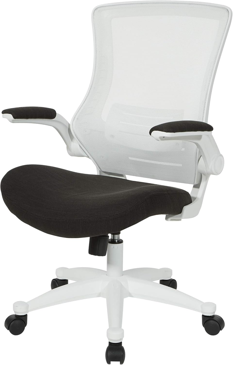 Office Star Silla de oficina con respaldo de pantalla blanca ventilada con brazos abatibles acolchados de color con base de nailon blanco, tela