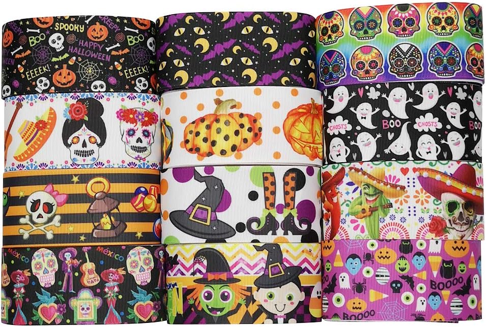Niangzisewing 12 yardas de cinta de Halloween de 2 pulgadas de ancho, apliques de cinta de Halloween, decoración de fiesta, calabaza, fantasma,