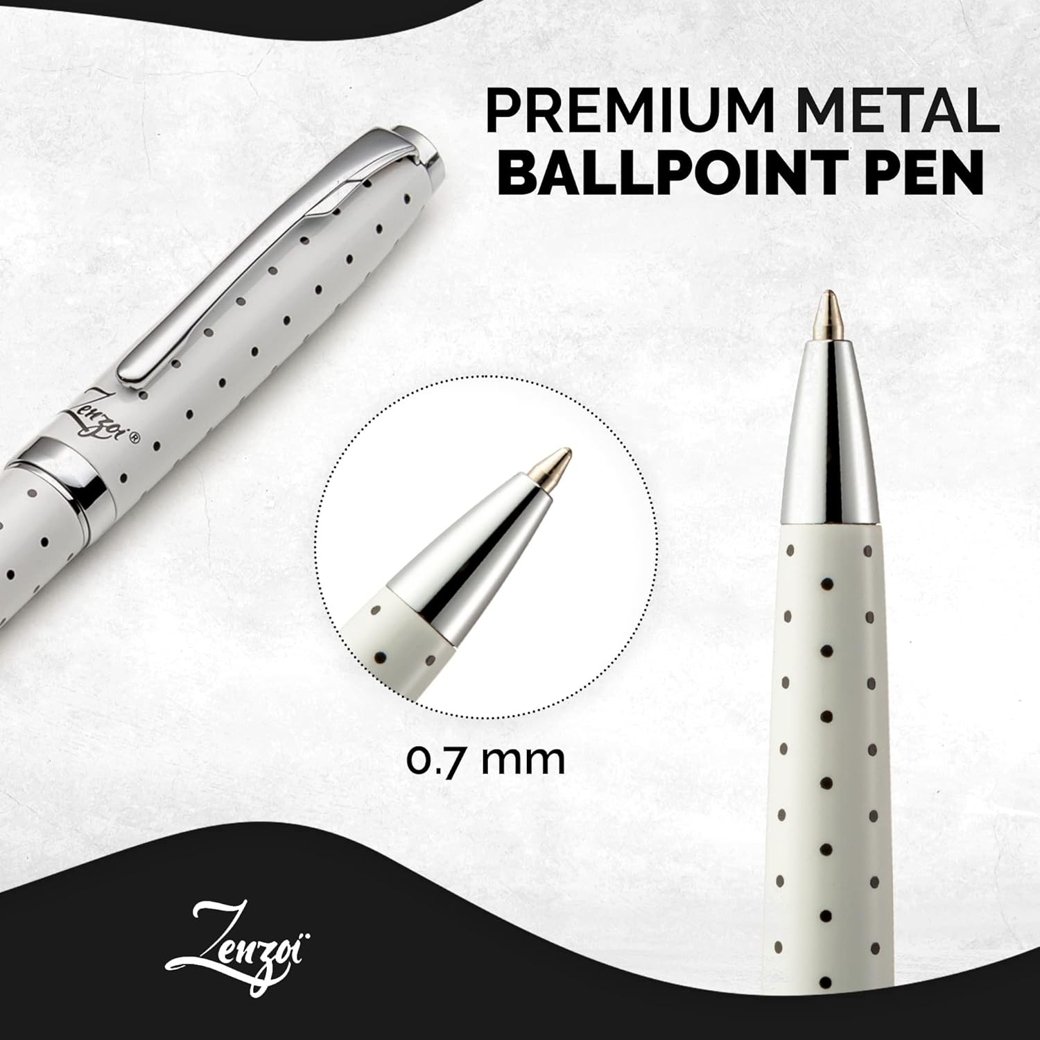 ZenZoi Bolígrafo blanco eleva tu experiencia de escritura con el juego de bolígrafos de metal blanco suave y lujoso con tinta recargable y diseño