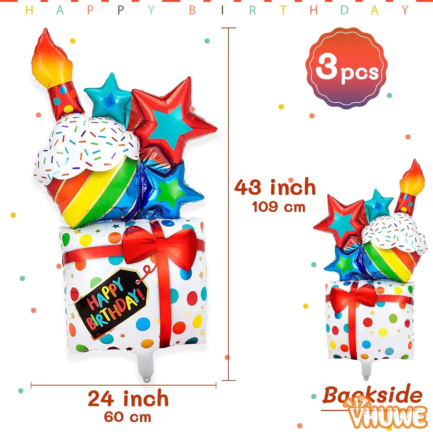 Globo de feliz cumpleaños, 3 globos impresos de feliz cumpleaños de 43 pulgadas, globo grueso grande de Mylar para fiesta de cumpleaños, suministros