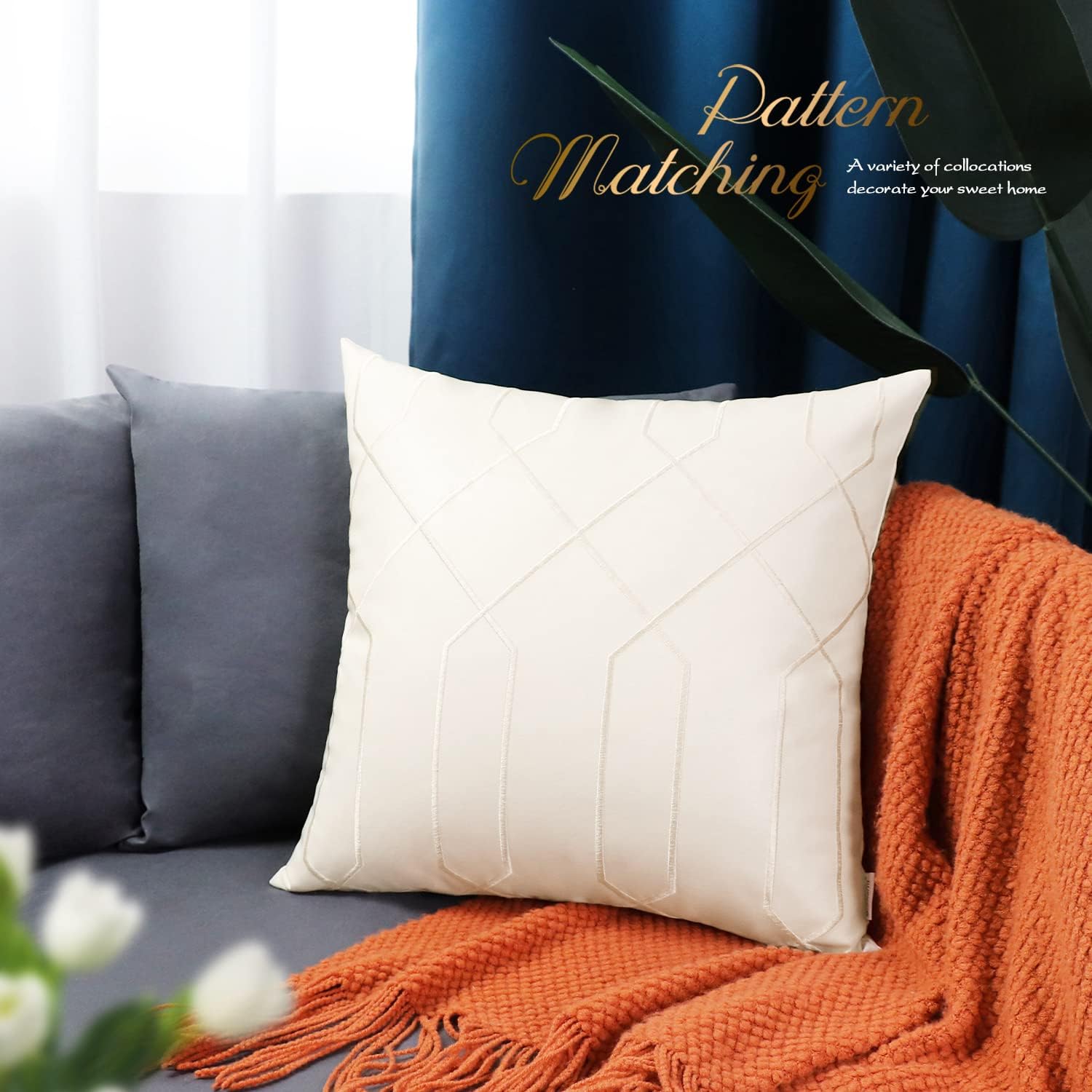 BRAWARM Fundas de almohada de cuero de 16 x 16 pulgadas, fundas de almohada de piel sintética color crema, paquete de 2, almohadas decorativas de