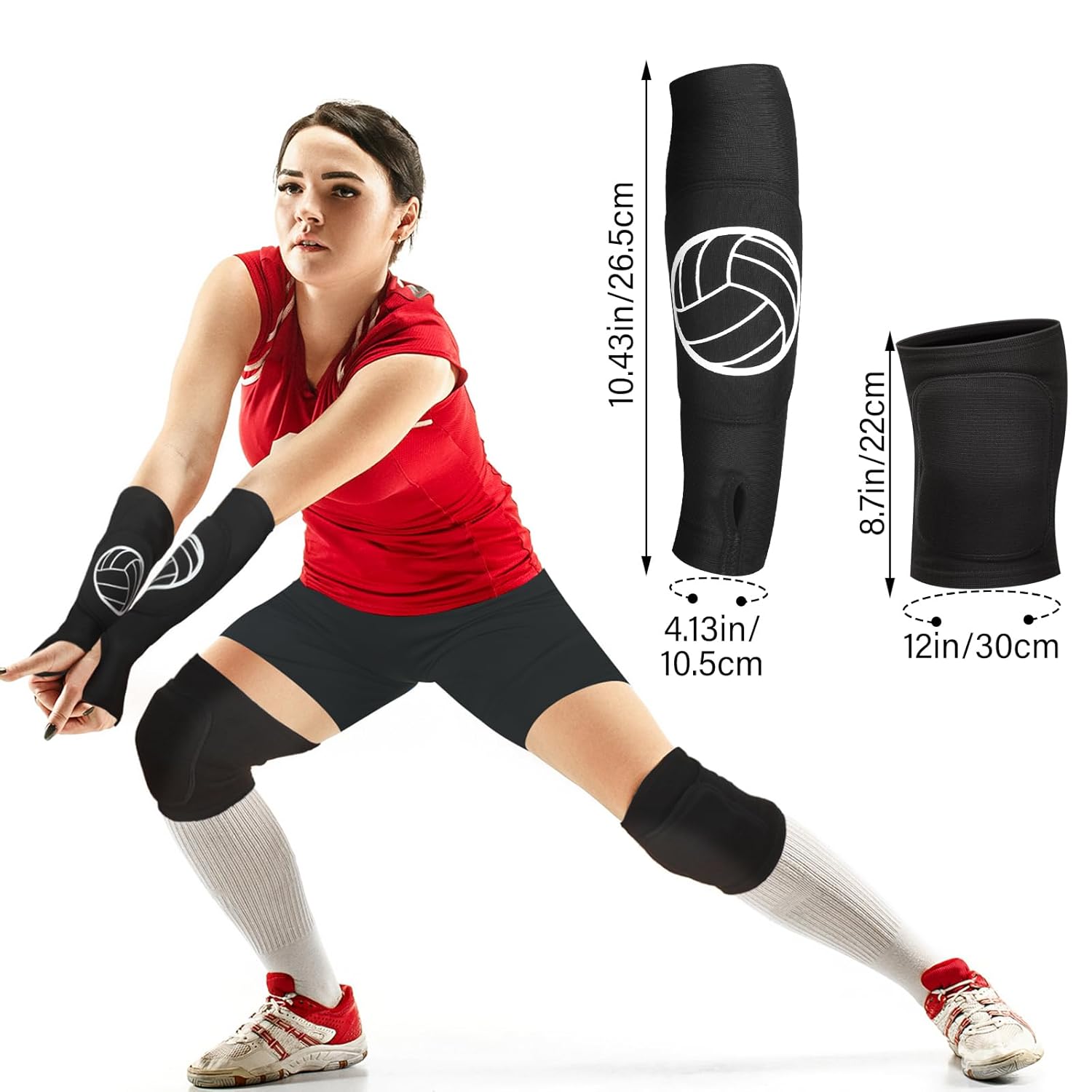 10 piezas de accesorios de voleibol, pantalones cortos de voleibol, rodilleras de voleibol y mangas para brazos con almohadilla de protección,