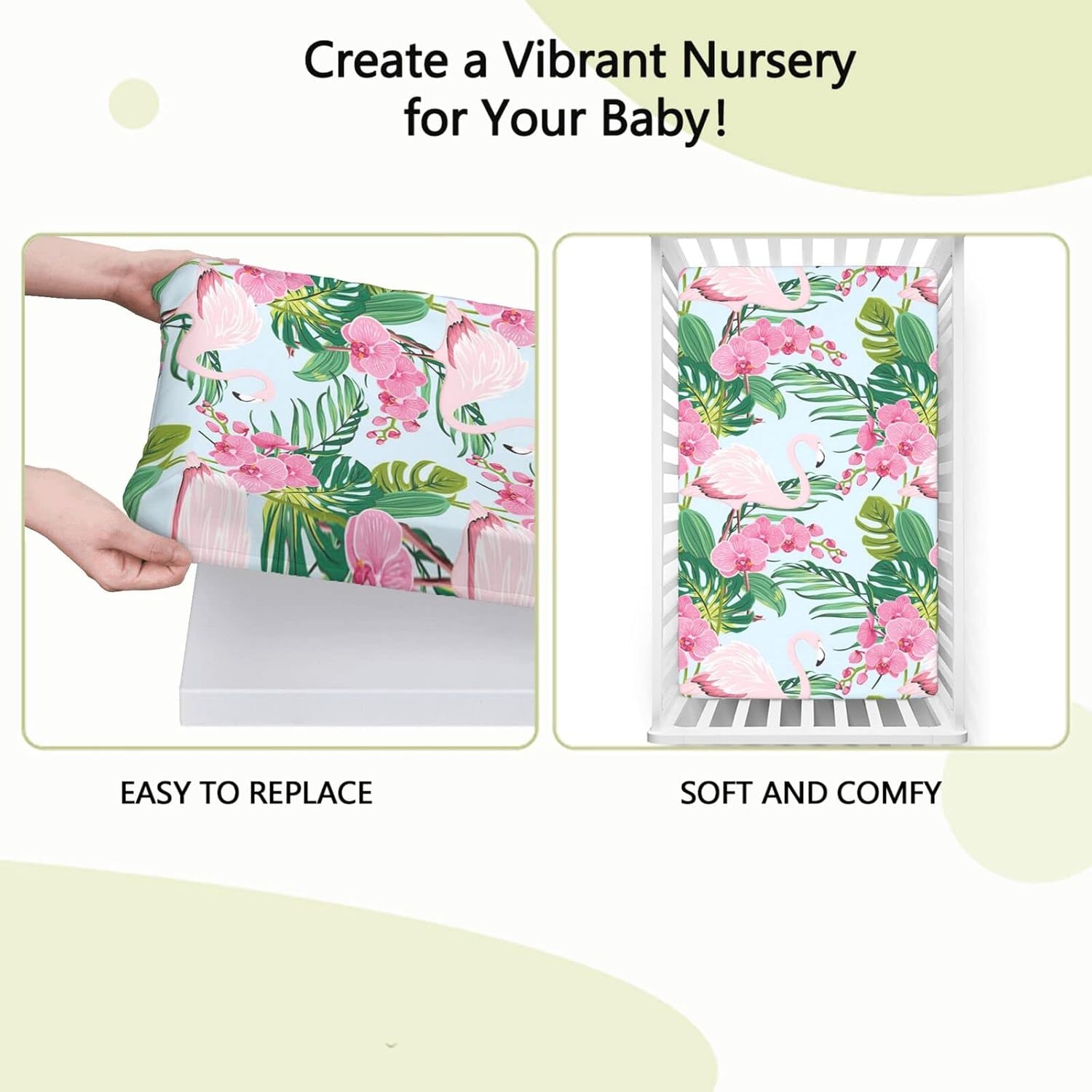 Sábana bajera ajustable para cuna con temática de flamenco, sábana bajera estándar para cuna, material ultra suave, ideal para habitación de niños o