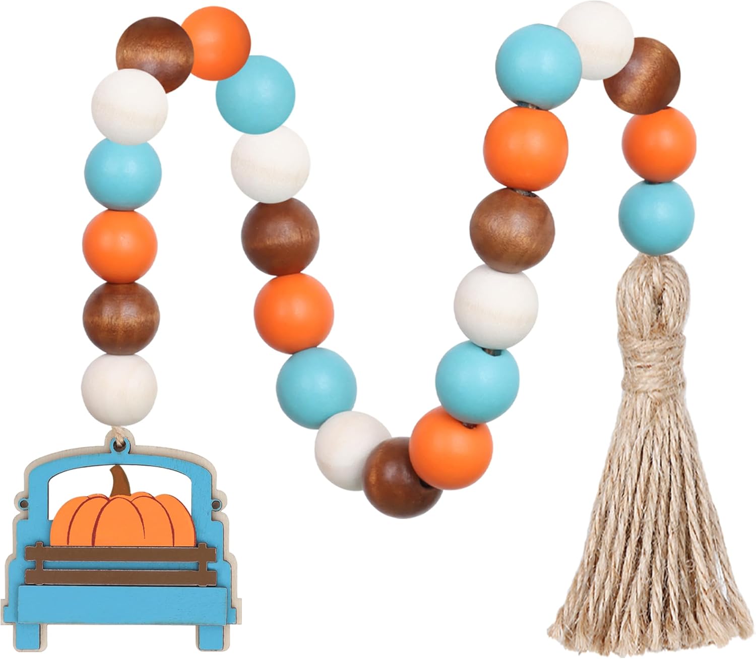 Guirnalda de cuentas de madera de otoño con borla y etiqueta de calabaza, decoración de bandeja escalonada de otoño, guirnalda de borlas de