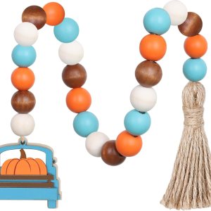 Guirnalda de cuentas de madera de otoño con borla y etiqueta de calabaza, decoración de bandeja escalonada de otoño, guirnalda de borlas de Guirnalda de cuentas de madera de otoño con borla y etiqueta de calabaza, decoración de bandeja escalonada de otoño, guirnalda de borlas de