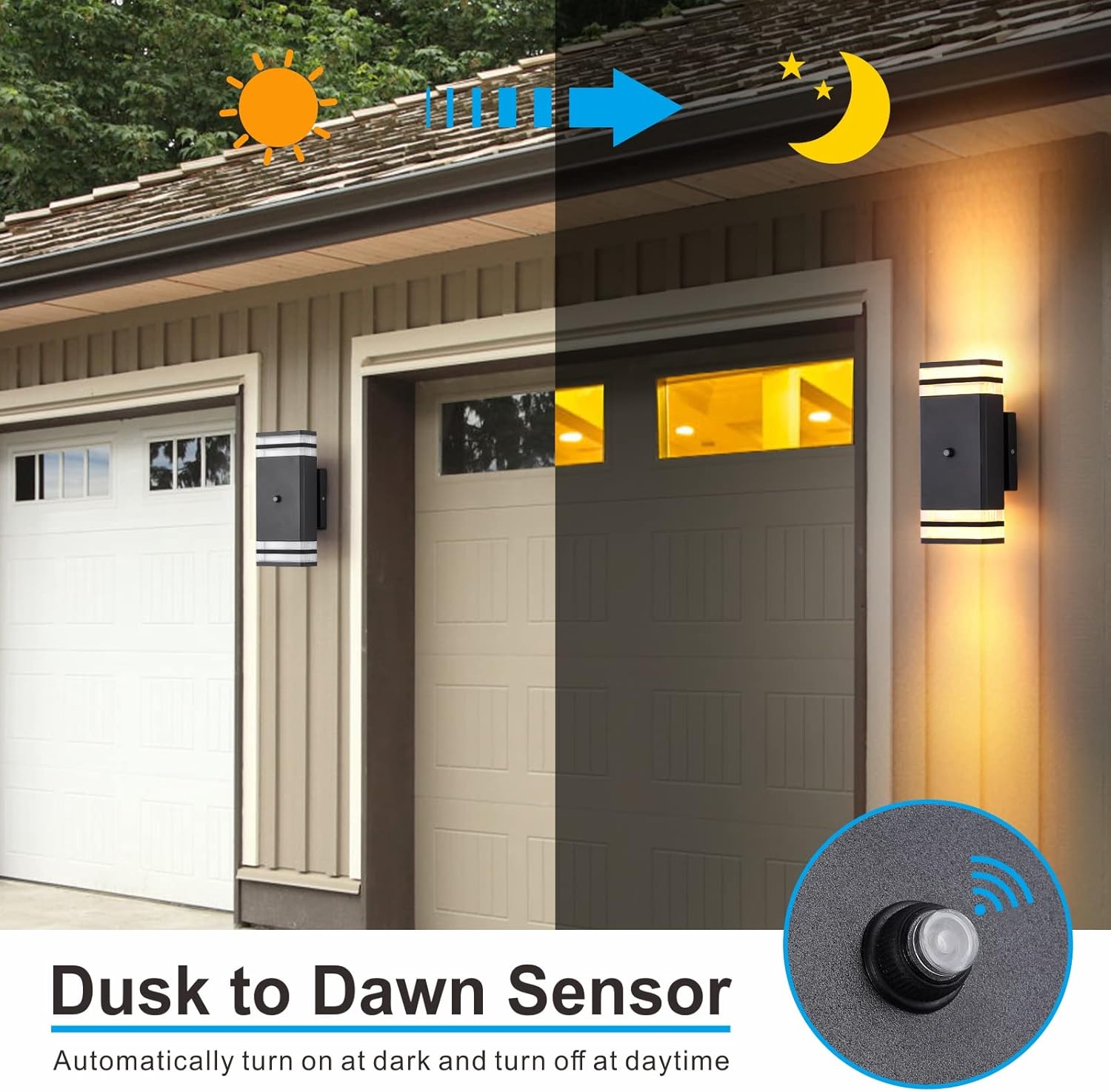 1 paquete de luces de pared para exteriores con sensor de anochecer a amanecer, aplique de pared LED integrado, iluminación exterior de aluminio de