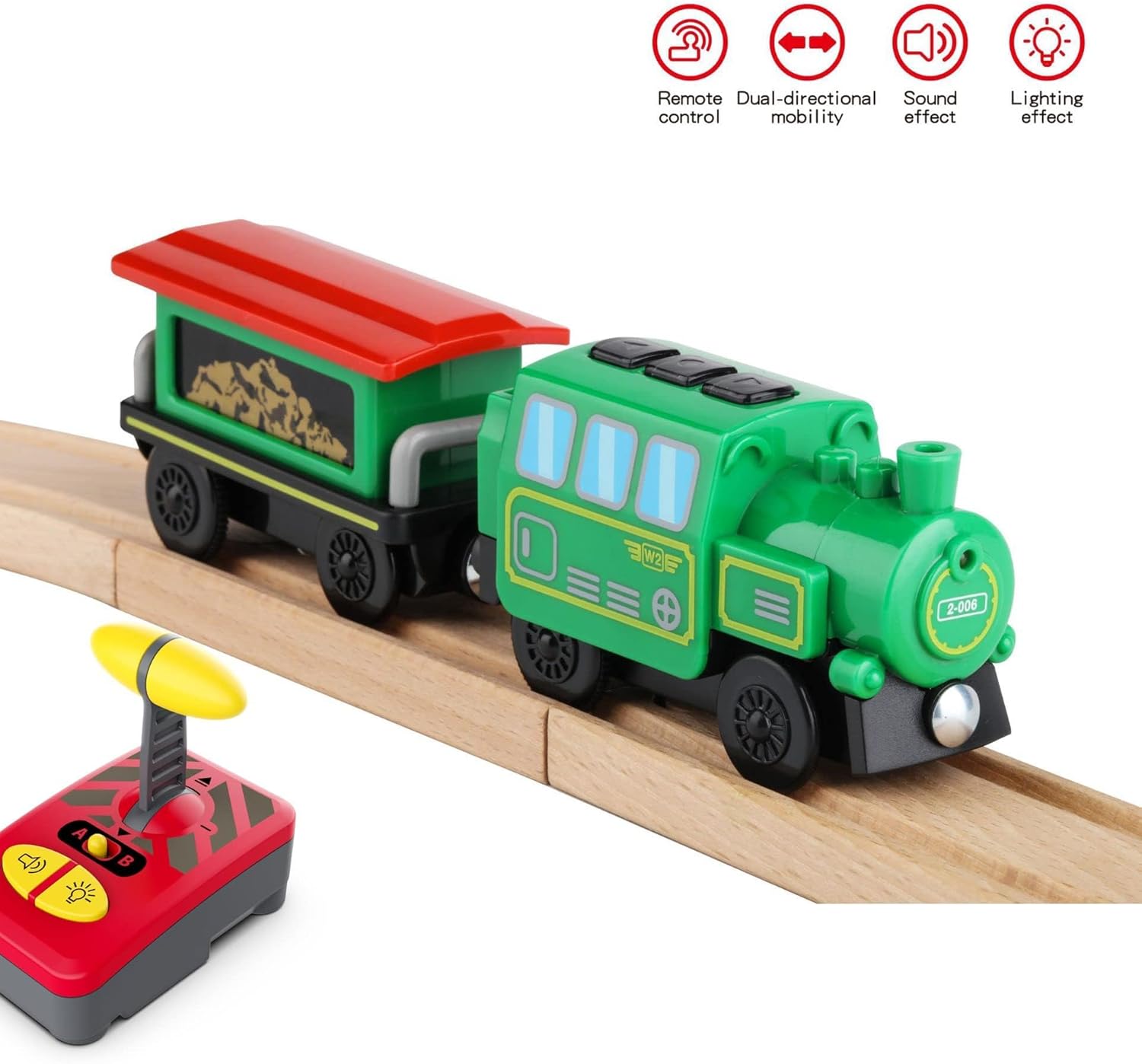 Tren motorizado para pista de madera, tren de locomotora a batería, tren de control remoto para juego de orugas, potentes vehículos de tren de motor