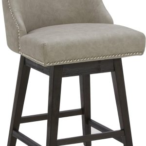 CHITA Taburete de bar giratorio de altura de mostrador, taburete de bar tapizado de 26 pulgadas de altura del asiento, piel sintética en gris piedra CHITA Taburete de bar giratorio de altura de mostrador, taburete de bar tapizado de 26 pulgadas de altura del asiento, piel sintética en gris piedra