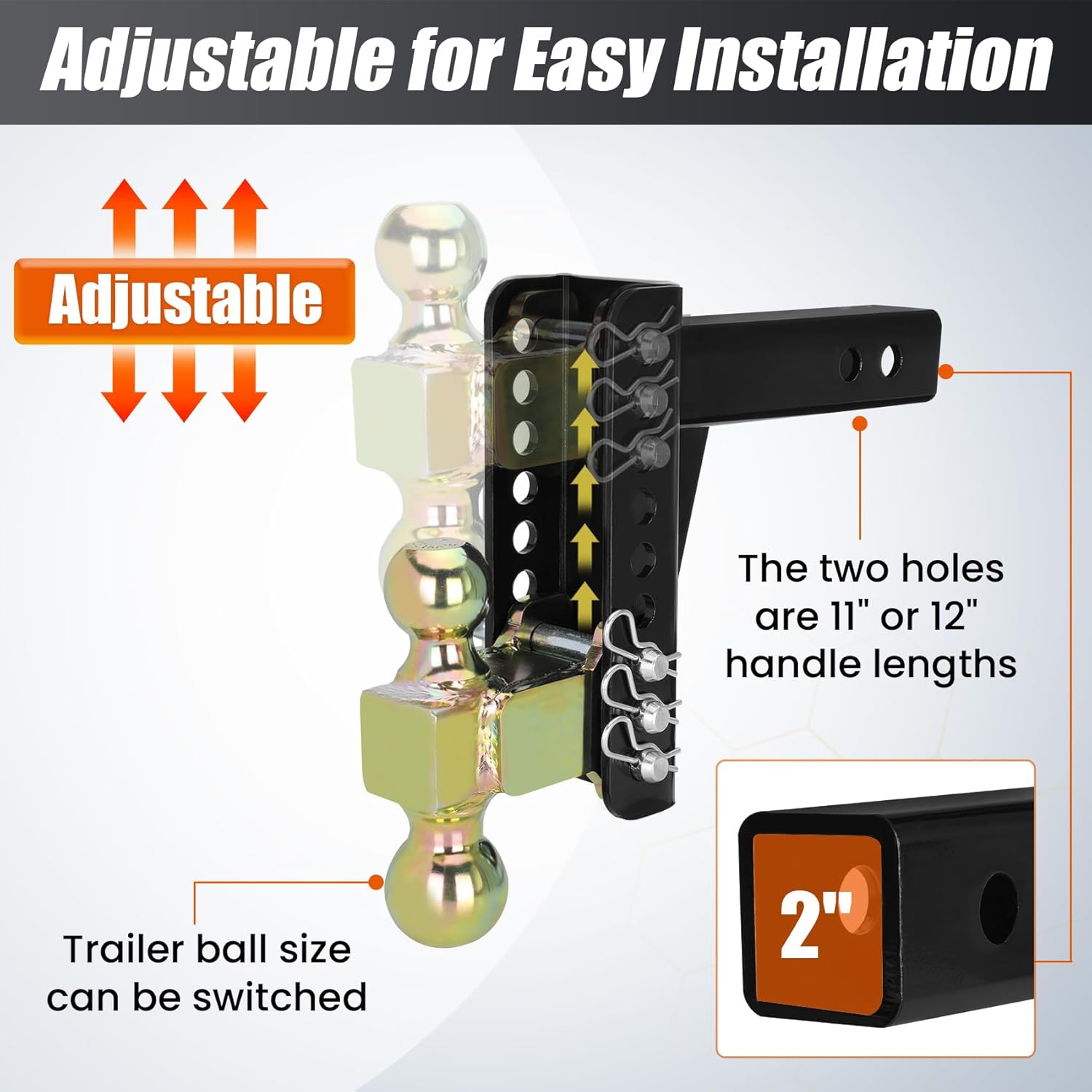 45900 enganches de remolque ajustables, enganche de caída de 2 pulgadas, receptor compatible con enganche curt 45900, caída de 6 pulgadas, bola de
