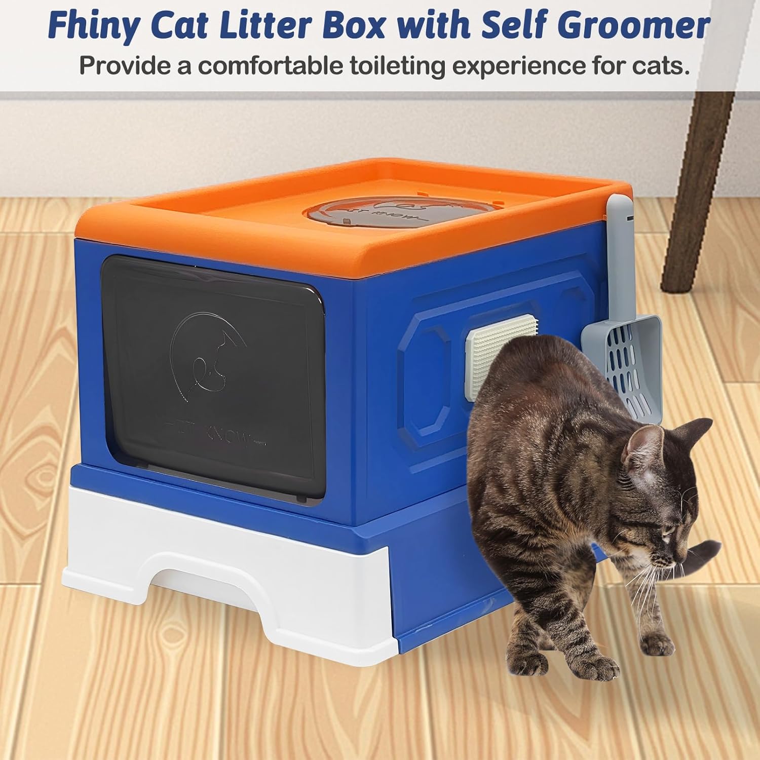 Fhiny Caja de arena plegable para gatos con tapa, inodoro cerrado para gatos de interior, bandeja de arena antisalpicaduras para gatos con auto aseo