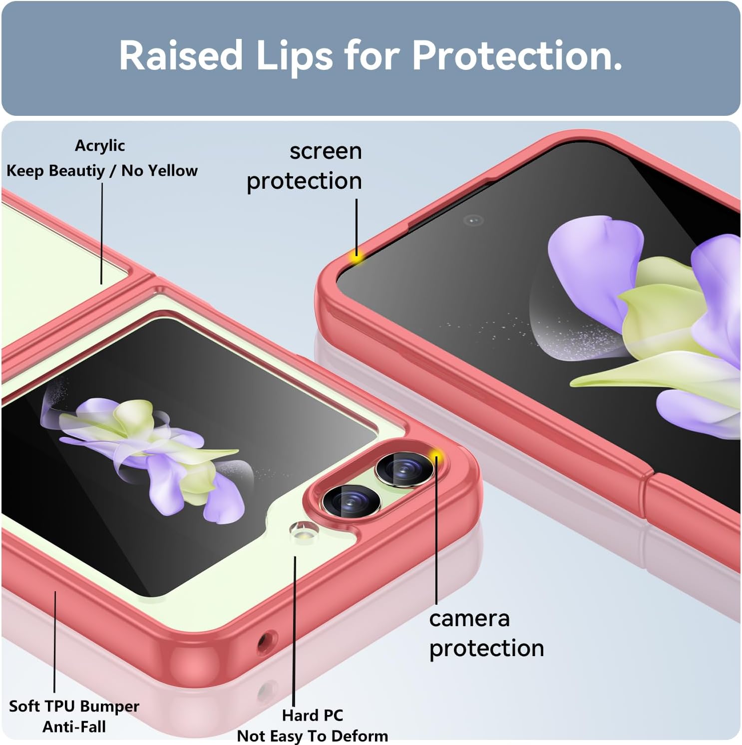 Funda para Samsung Galaxy Z Flip 5 5G Acrílico transparente + TPU Funda protectora transparente sin amarillamiento (rojo)