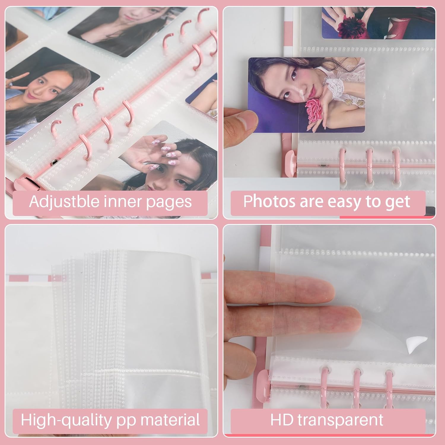 Álbum de tarjeta fotográfica de plástico rosa A5 con 30 páginas interiores, capacidad de 120 hojas