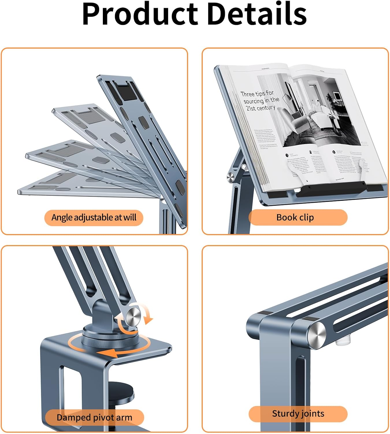SEZQMA Soporte ajustable para libros para lectura, brazo mecánico articulado multiarticulado, soporte para libro de cocina, soporte para libro de