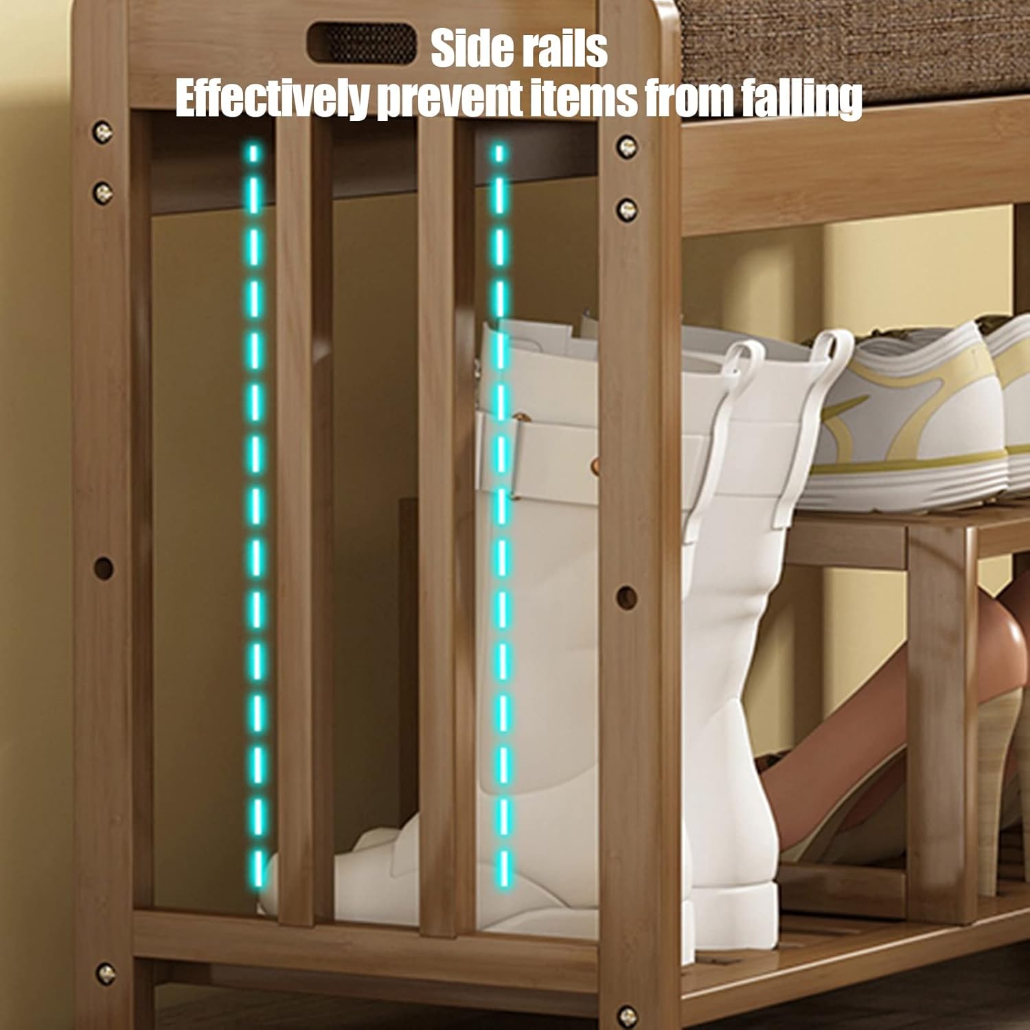 ZZenSmot Moderno bambú con cojín tapizado, zapatero para almacenamiento de zapatos, taburete para sala de estar, dormitorio, entrada, pasillo,