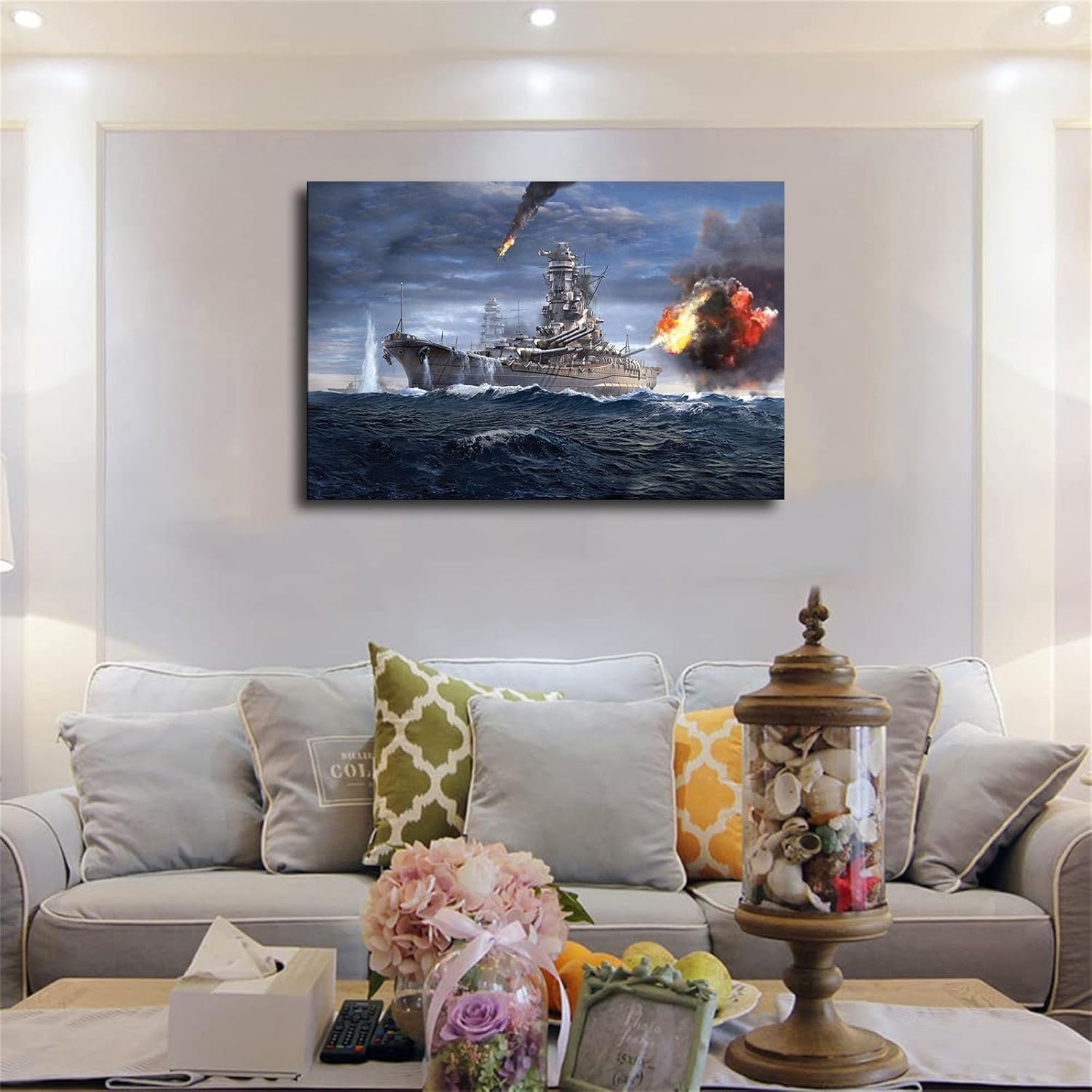Póster de batalla naval Yamato de buques de guerra militares, arte decorativo, impresión en lienzo para habitación, baño, dormitorio, sala de estar