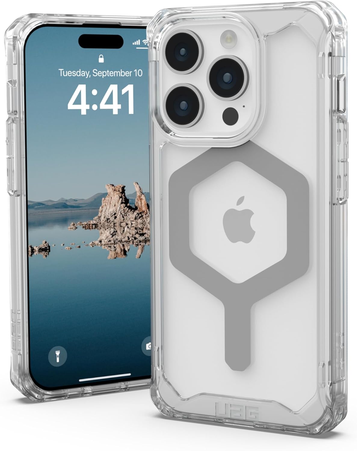 URBAN ARMOR GEAR UAG – Funda diseñada para iPhone 15 Pro Plyo IceSilver de 6.1 pulgadas, compatible con MagSafe Bundle con cordón UAG Paracord