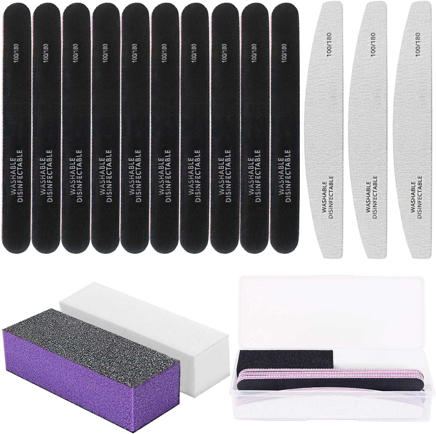 15 limas de uñas mixtas y pulidor con caja, kit de herramientas de manicura profesional para el cuidado de las uñas, bloque amortiguador