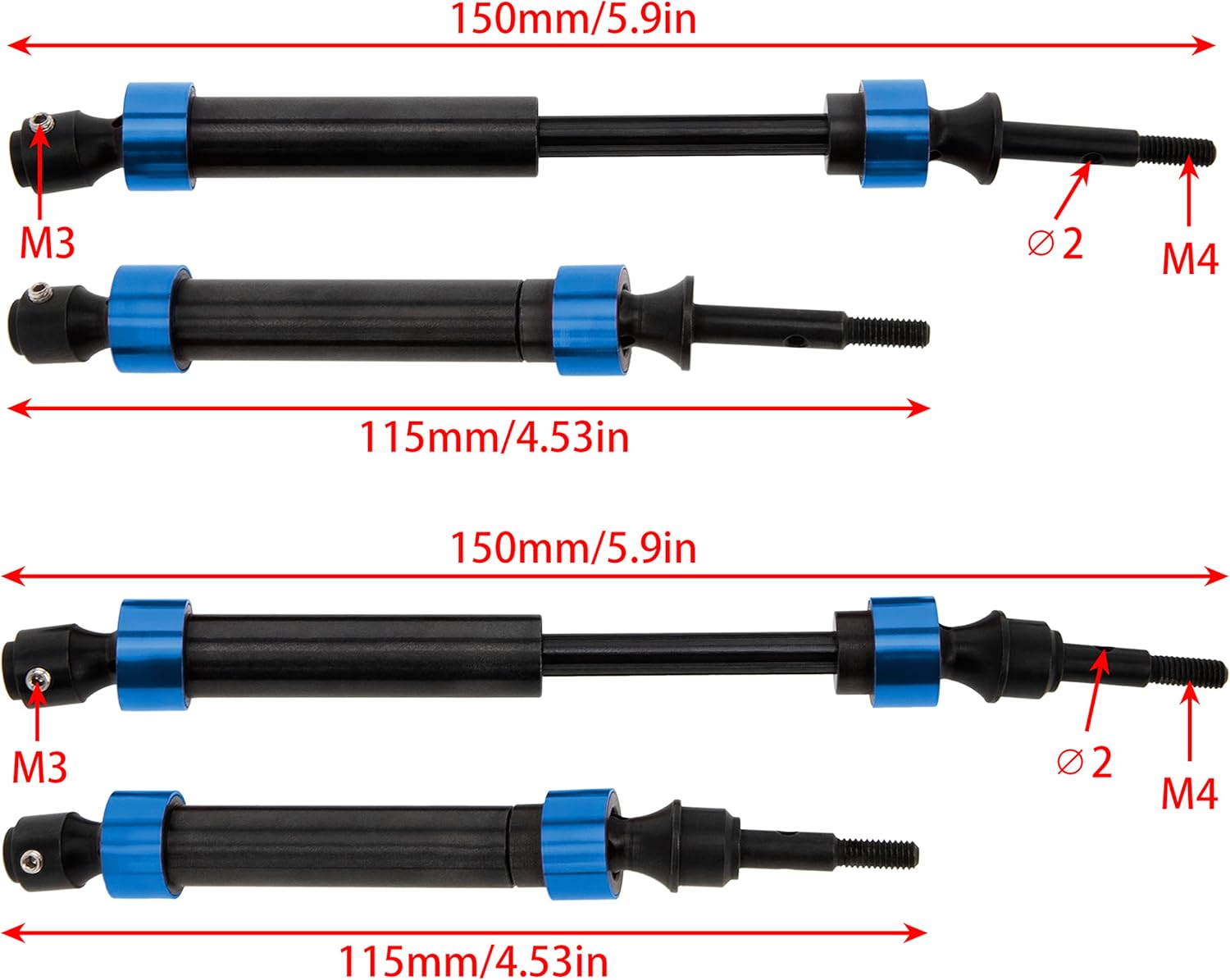 DKKY – Eslinga de metal CVD frontal de acero para RC 110 Slash 4×4 Rustler 4X4 Stampede 4×4 Kit de camión de campo corto #6852 (azul, 2 delanteros)