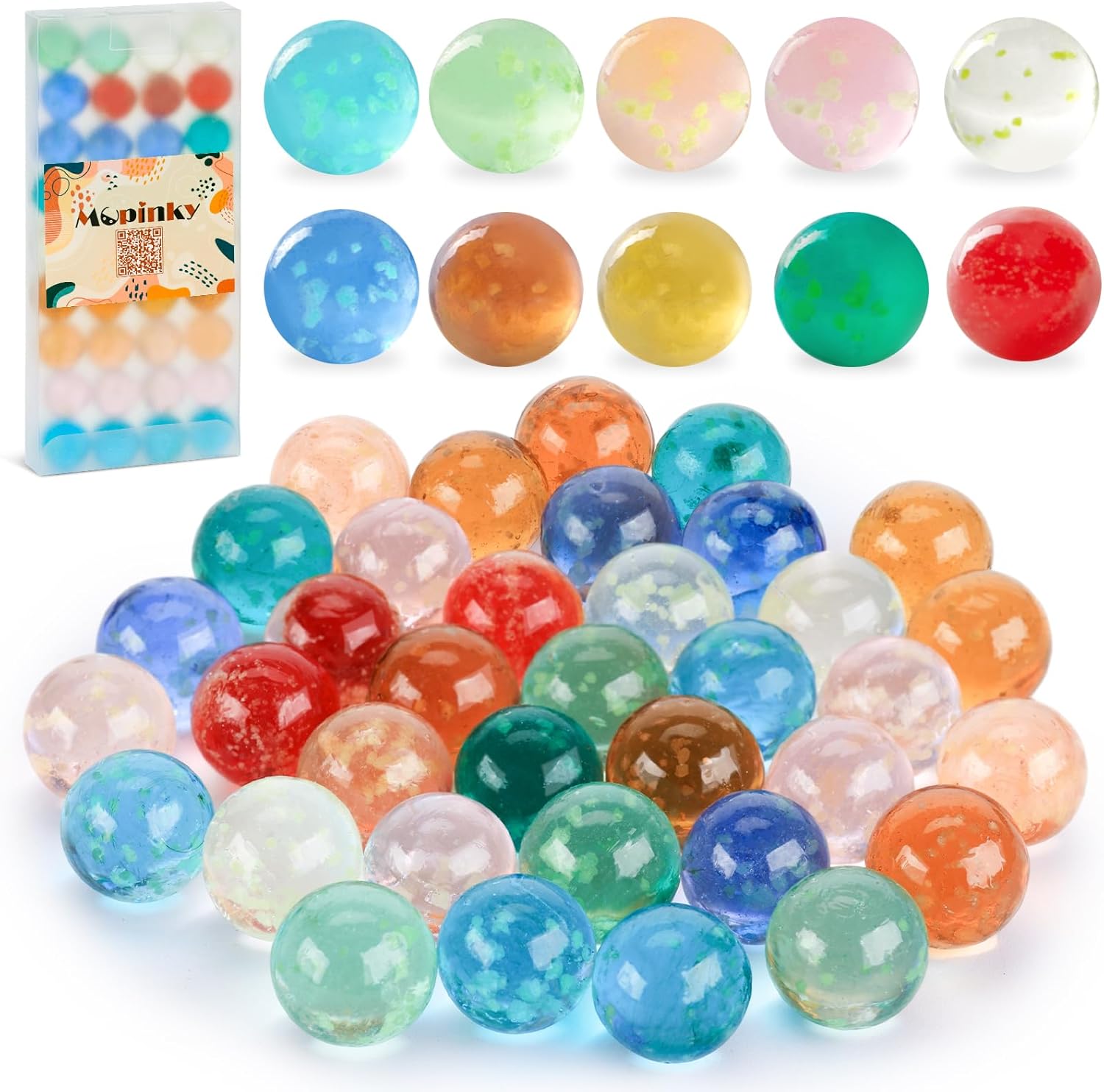 FUTUREPLUSX 36 canicas de vidrio a granel, mármoles que brillan en la oscuridad de 0.630 in0.6 pulgadas, canicas de vidrio luminosas para niños,
