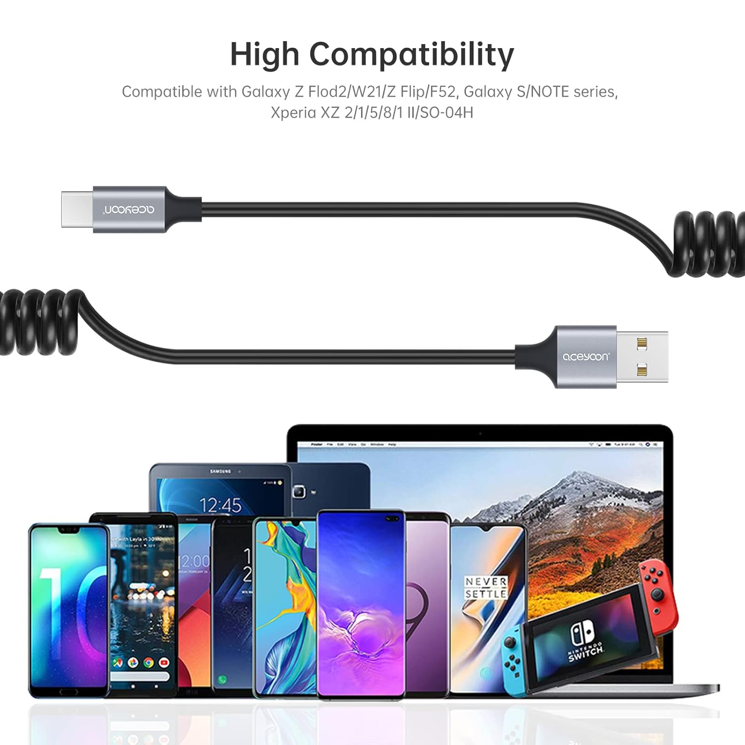 aceyoon Cable de carga rápida USB C, cable de transferencia de datos USB a USB C, cable de carga automática tipo C para automóvil, compatible con