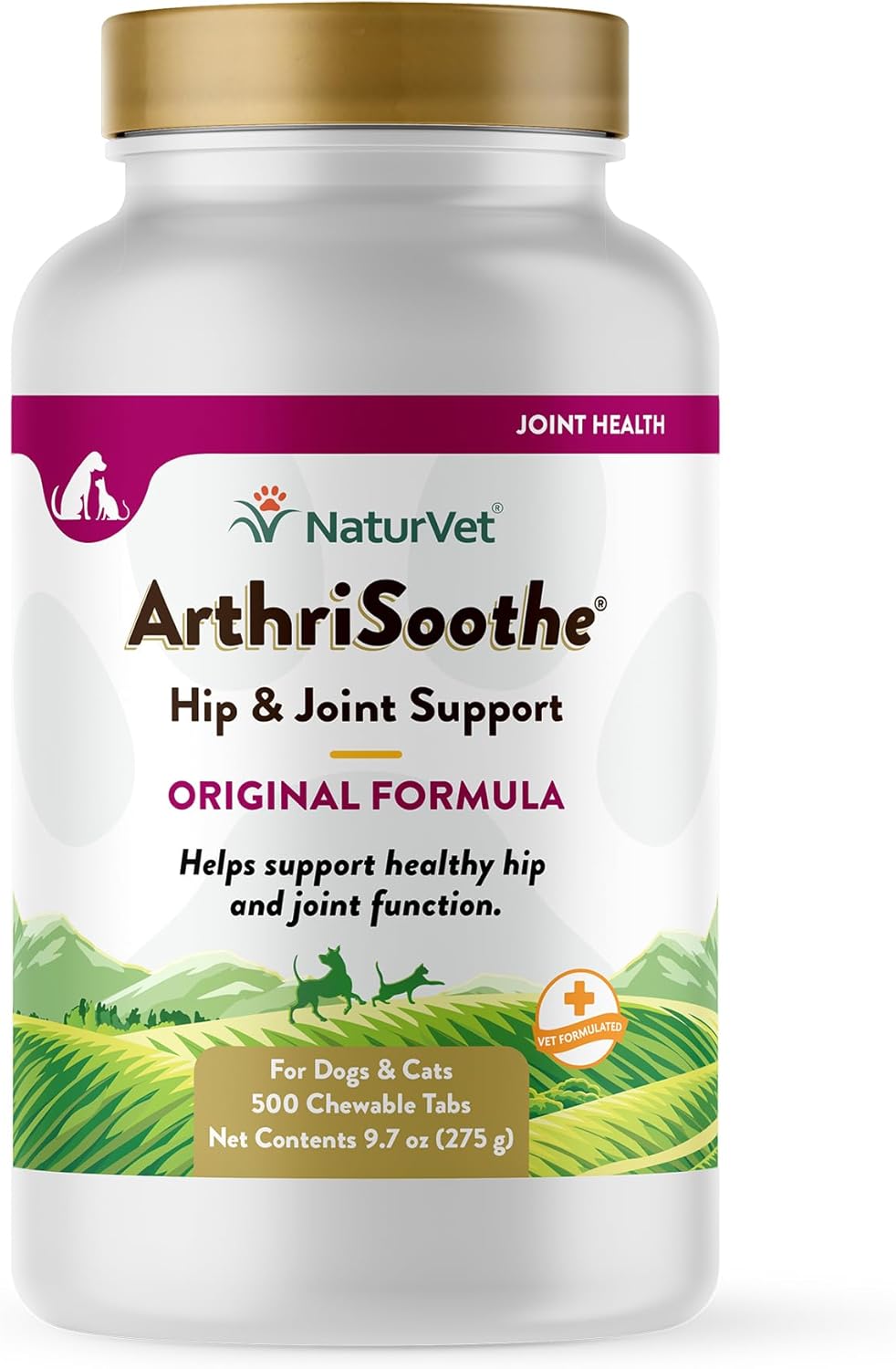 NaturVet ArthriSoothe – Suplemento para mascotas de fórmula para cadera y articulaciones para perros y gatos, incluye glucosamina, MSM, condroitina,